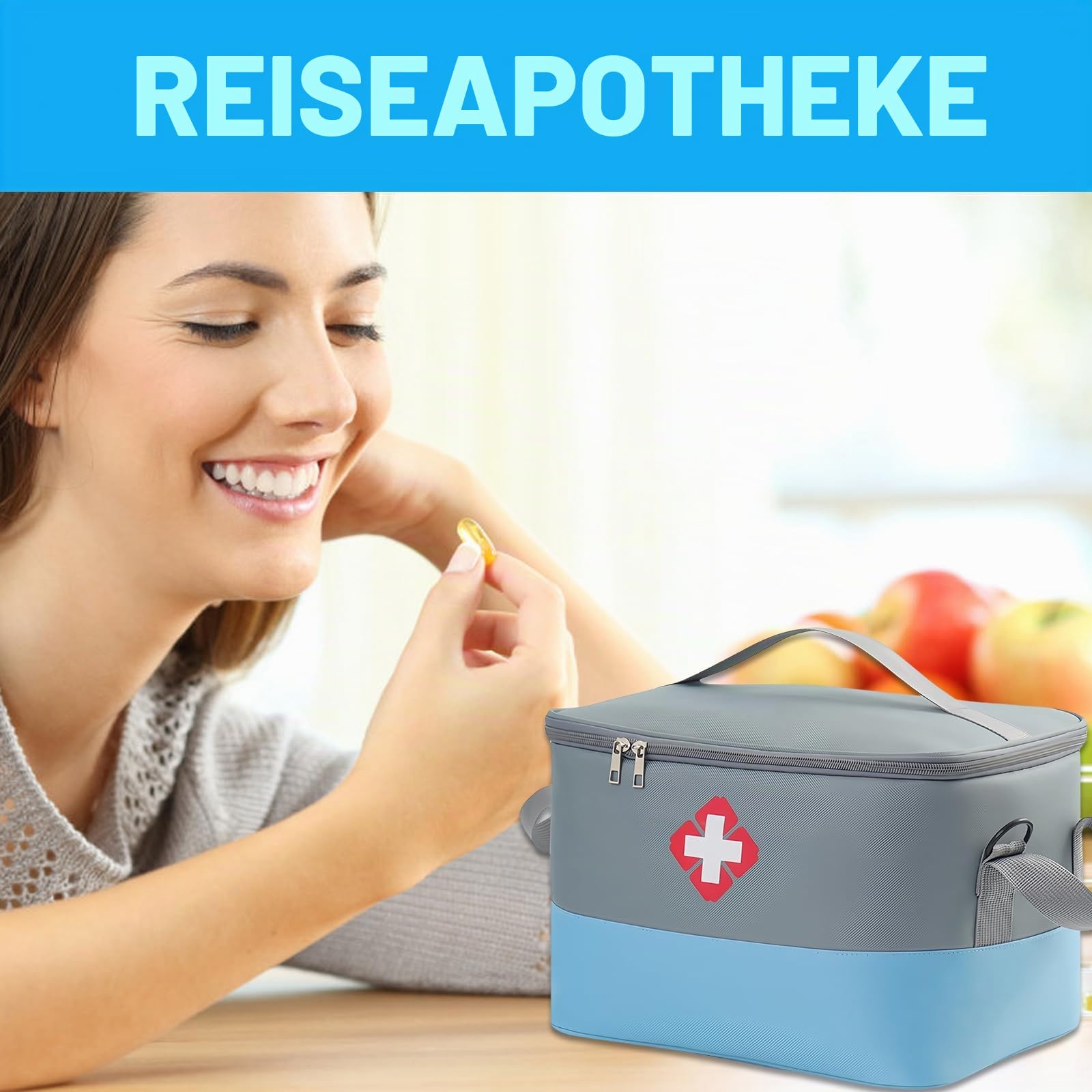 Medikamententasche Reise Große Kapazität Reiseapotheke Tasche Leer Medizintasche Wasserdichte Medikamenten Notfalltasche Erste Hilfe Tasche Medizin Aufbewahrungstasche Tragbar für Home Office Reise