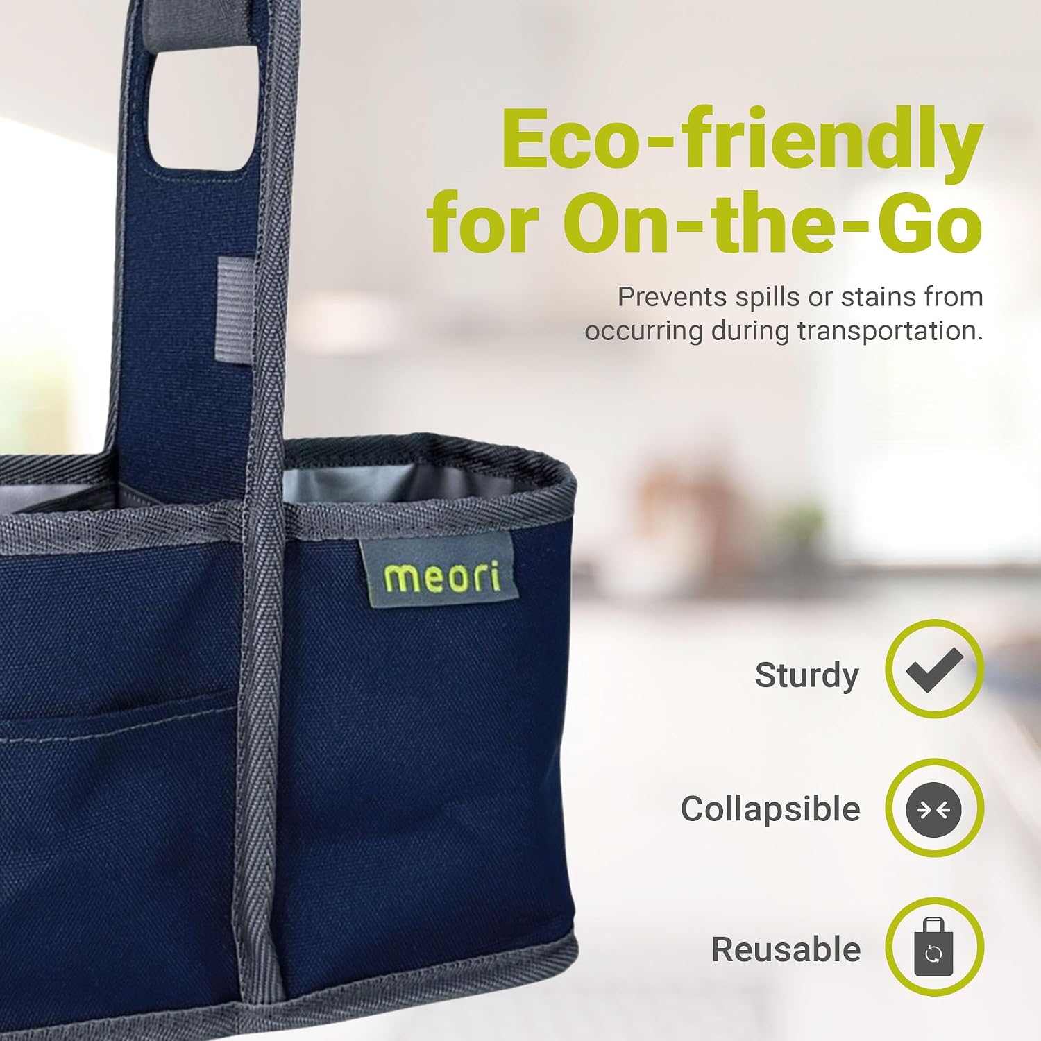 meori Reusable Drink Carrier 2 Cup, Take Out Cup Carrier, Collapsible, Coffee Carrier with Handle, Wine, Cocktails, Portable Drink Caddy