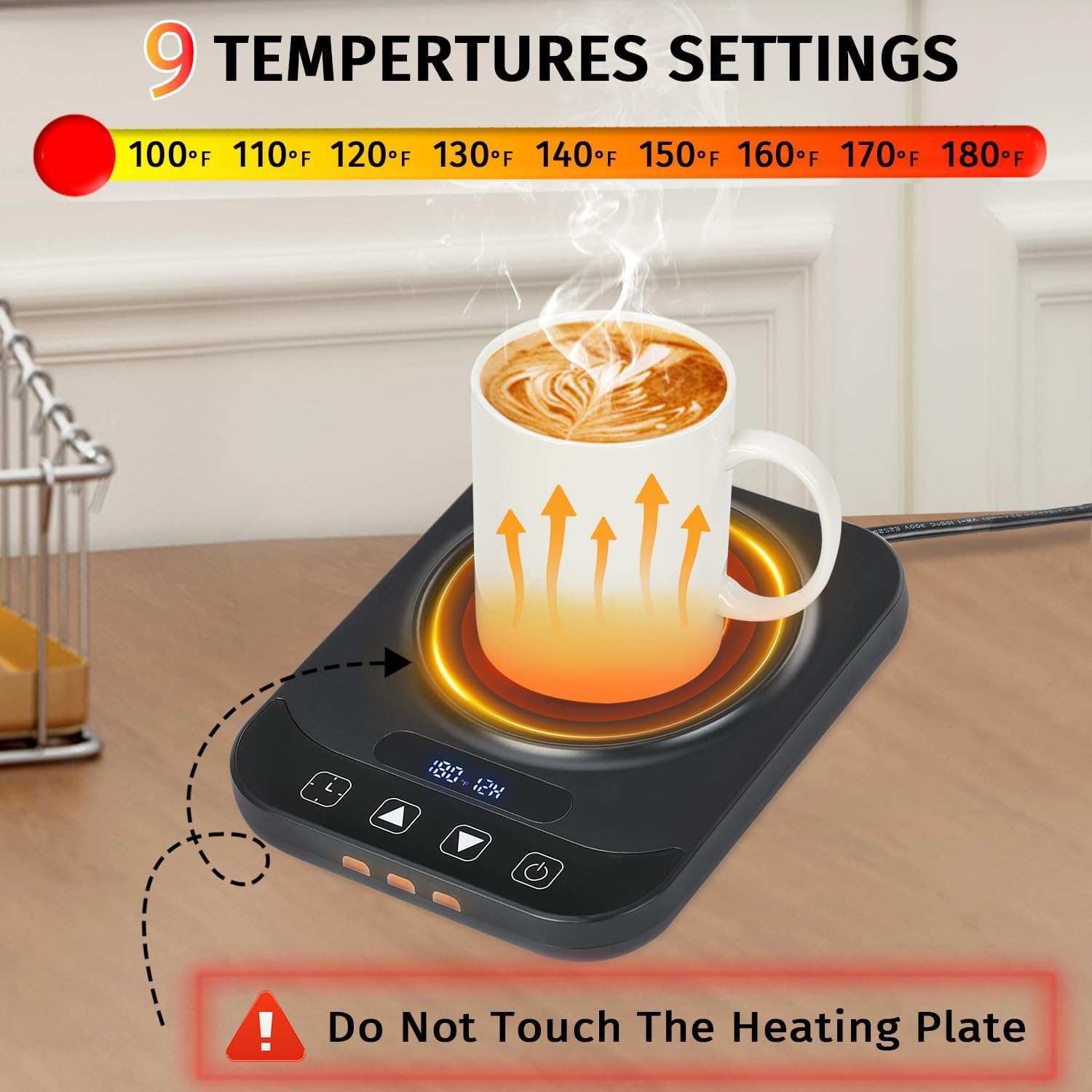 Coffee Mug Warmer - 36W Smart Cup Warmer for Coffee with 9-Temp Settings Display, 1-12H Timer, Electric Beverage Tea Water Milk Warmer for All Cups and Mugs