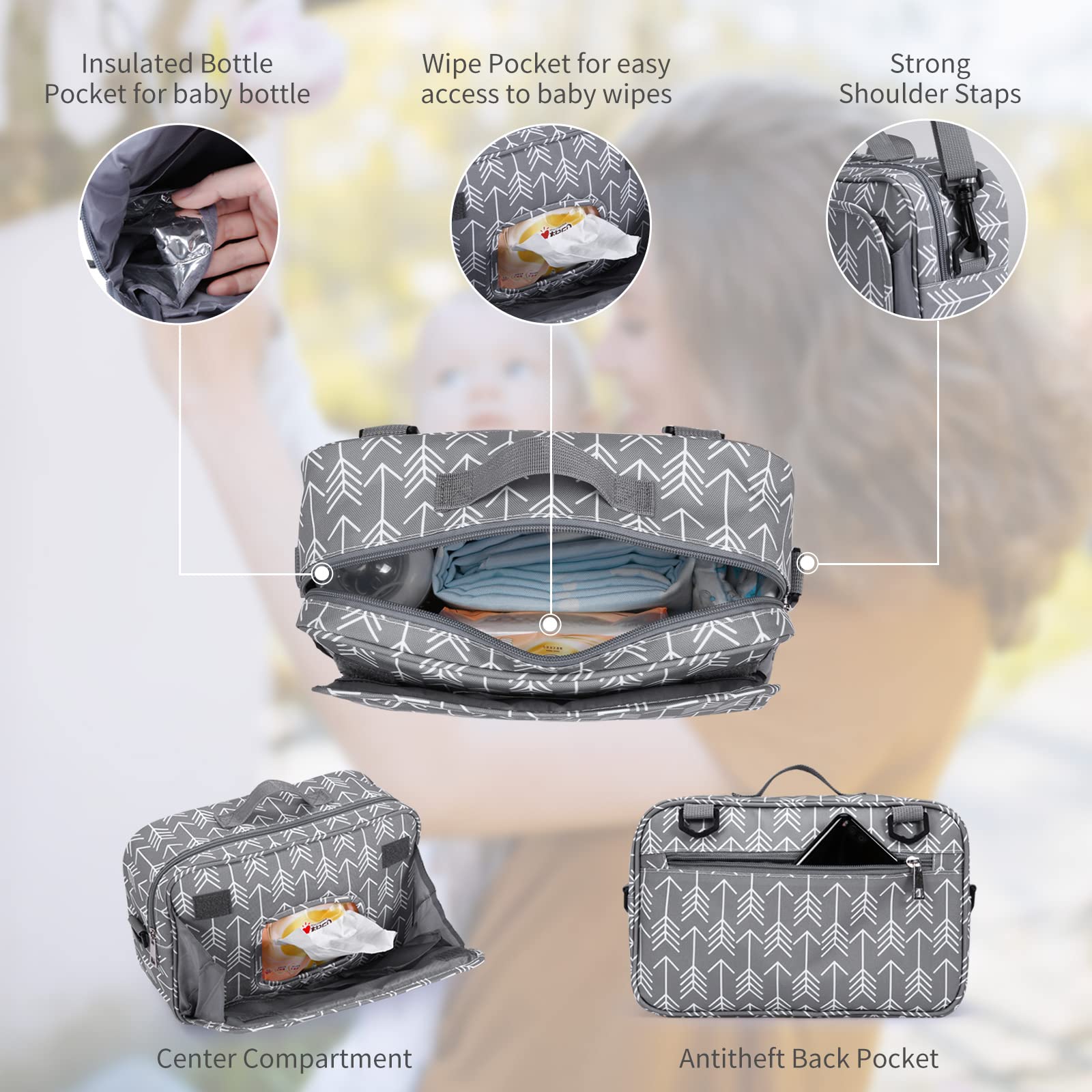 Organizer universale per passeggino con tasca isolata, per pannolini, giocattoli e snack, grigio scuro