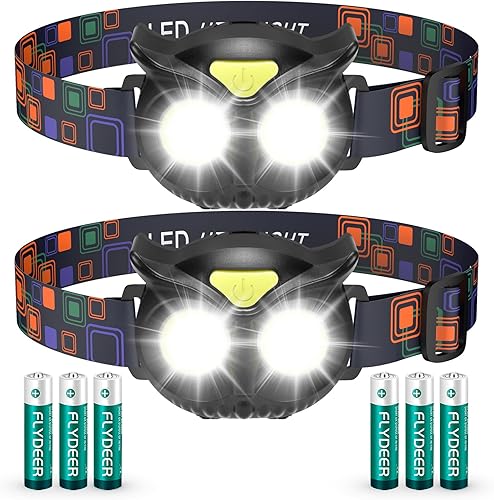 Lsnisni Paquete de 2 faros delanteros para niños, lámpara de cabeza LED con 4 modos, IPX5 impermeable para la frente, linterna de cabeza para