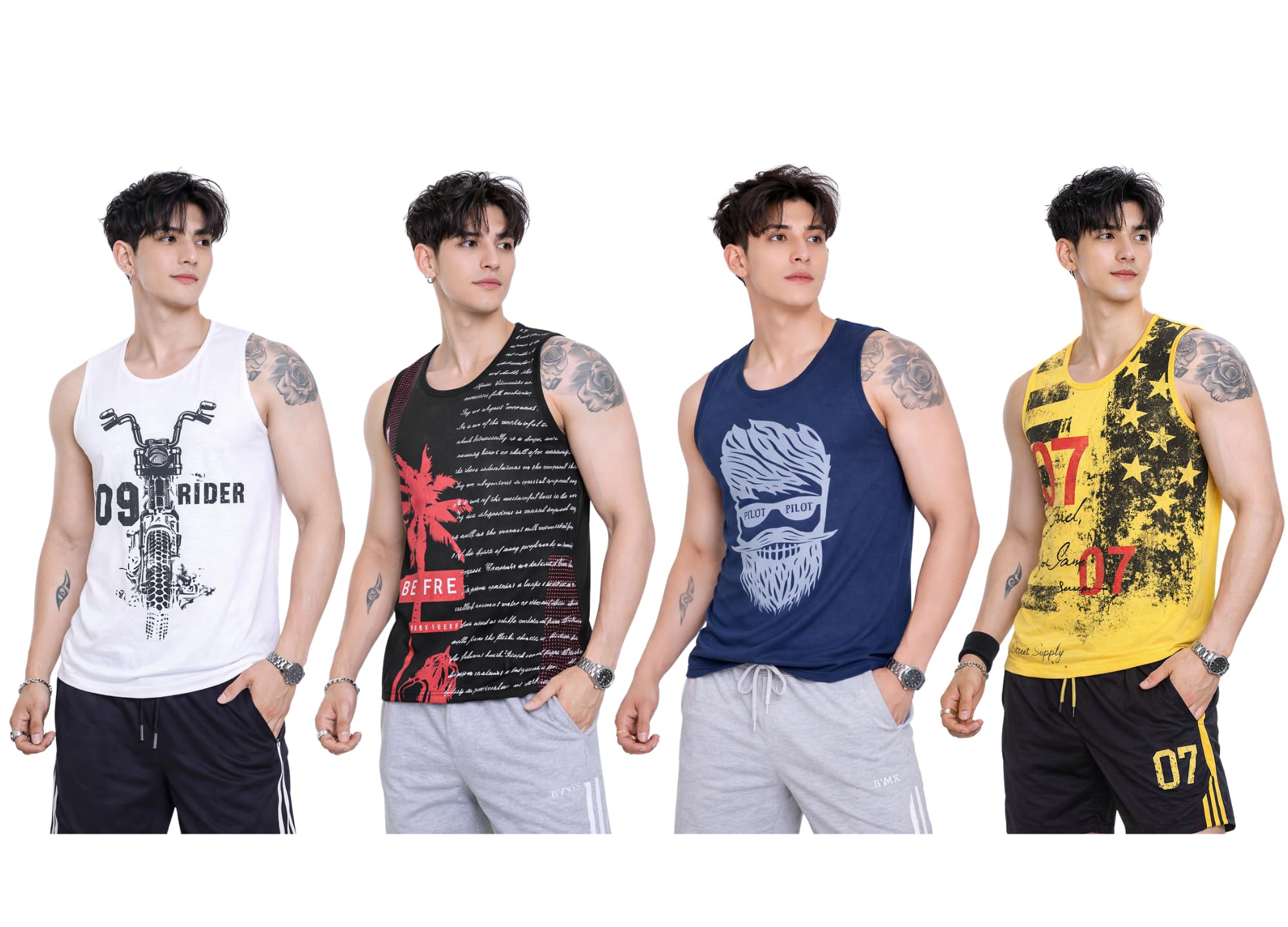Men’s Printed Sleeveless Tank Top Combo Pack | Summer Wear Soft Cotton Casual Gym Vest for Men (Pack of 4)-image-41
