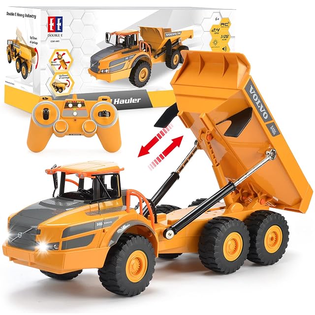 DOUBLE E Volvo RC Dump Truck Toy for Kids Articulated Hauler Remote Control Construction Toys Vehicles with Lights