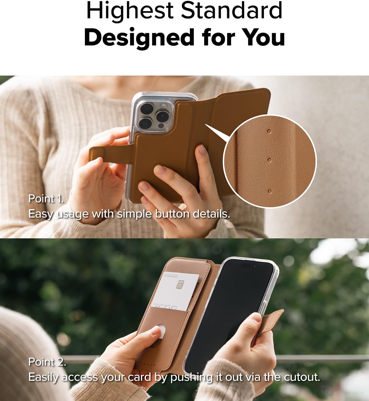 Ringke Folio Wallet Magnetic [Holds Up to 3 Cards] Detachable PU Leather Kickstand Flip Cover with Credit Card Holder Slots Compatible with iPhone 16 Pro and iPhone 16 - Brown