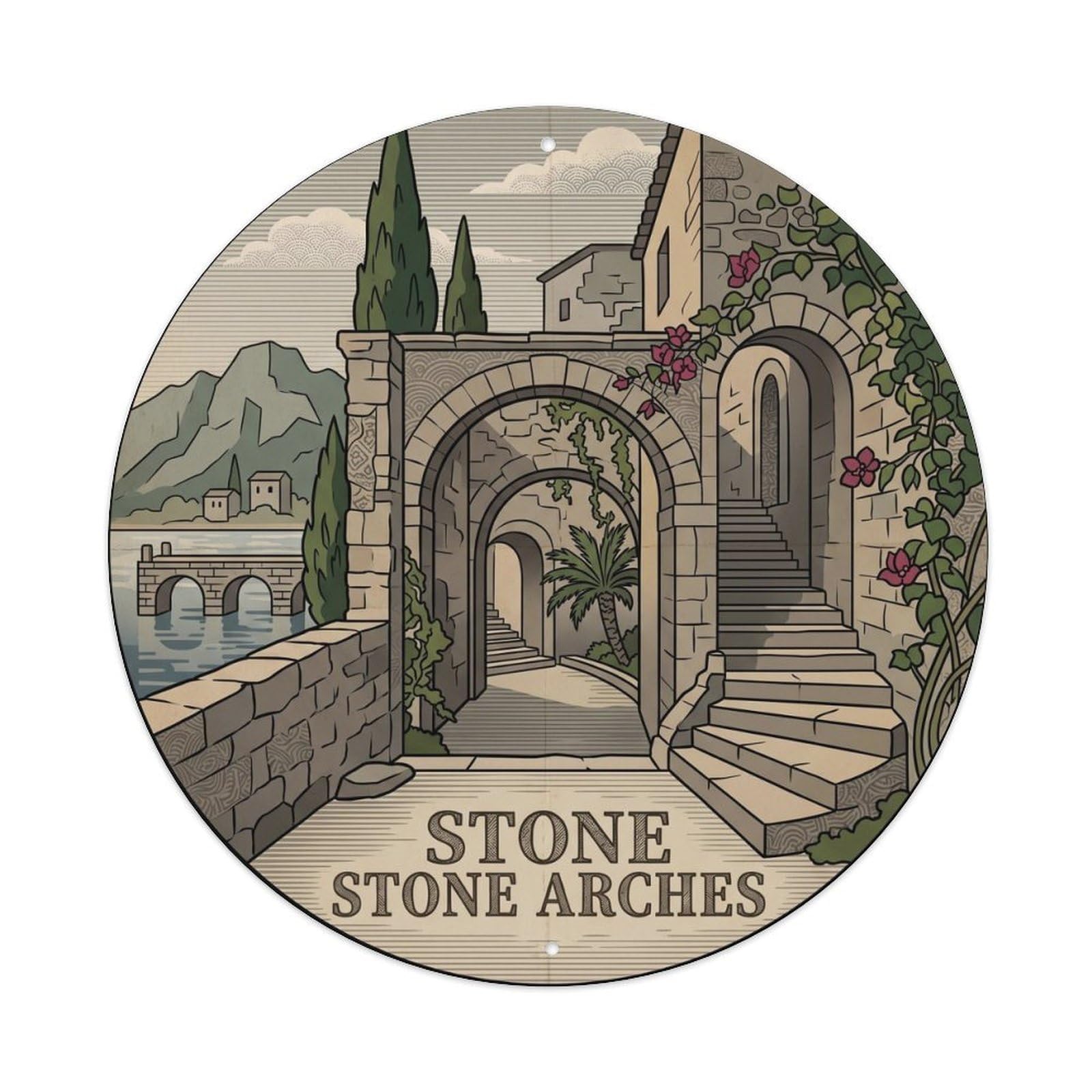 Olhnbad Style Old Town Arches Mallorca Heritage Landmark Metal Tin Sign