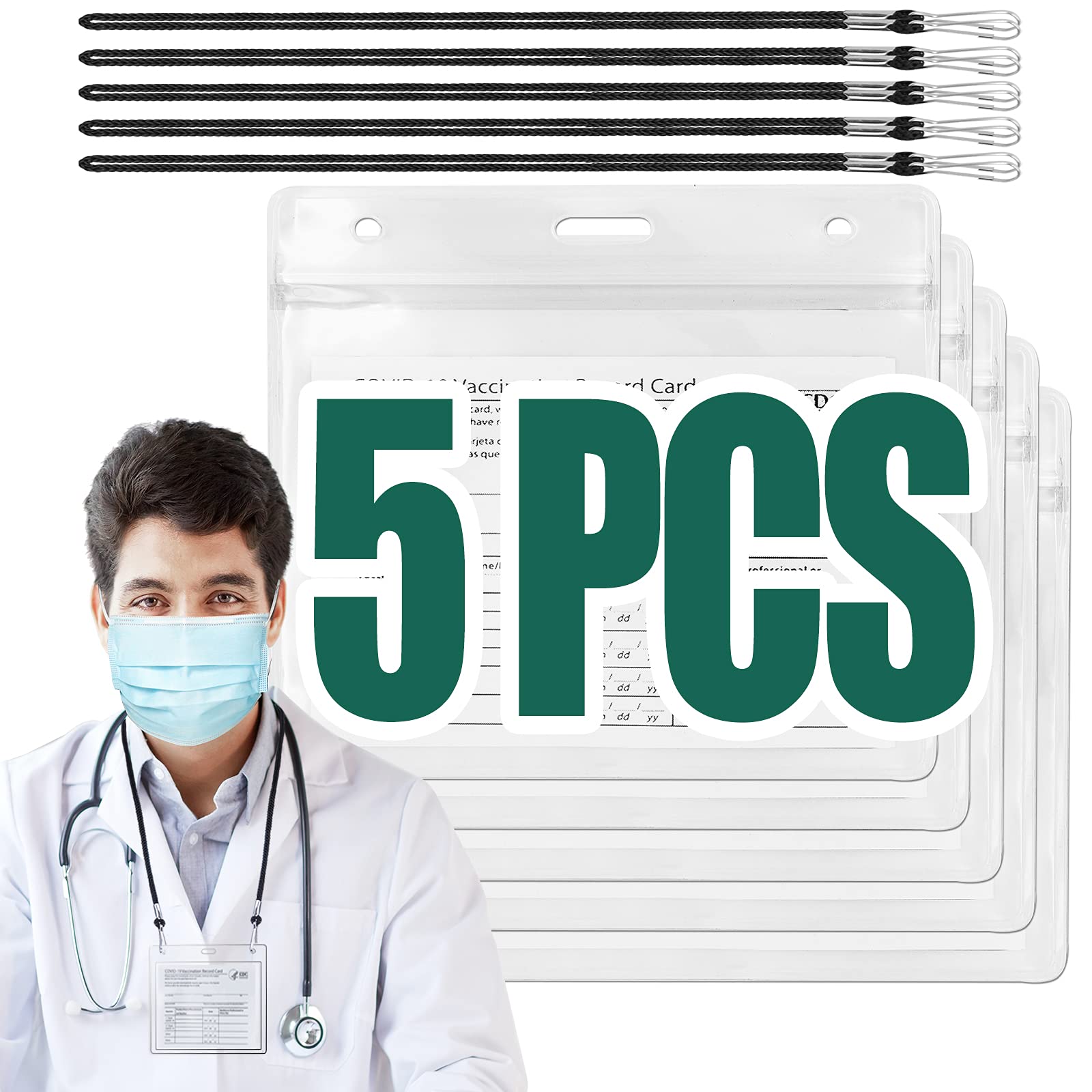 Buy 5 Pack Vaccine Card Protector Sleeve With Lanyard Waterproof CDC