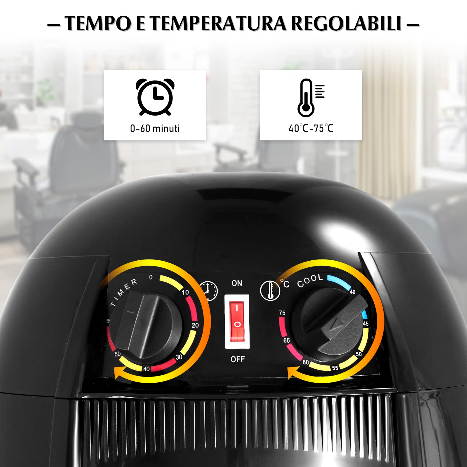GOPLUS Casco Asciugacapelli Professionale, Altezza Regolabile 125-160cm, Tempertura Controllata 40-75°C, Timer 60 Minuti, per Parrucchiere, Barbiere, Salone, Potenza 1050 W