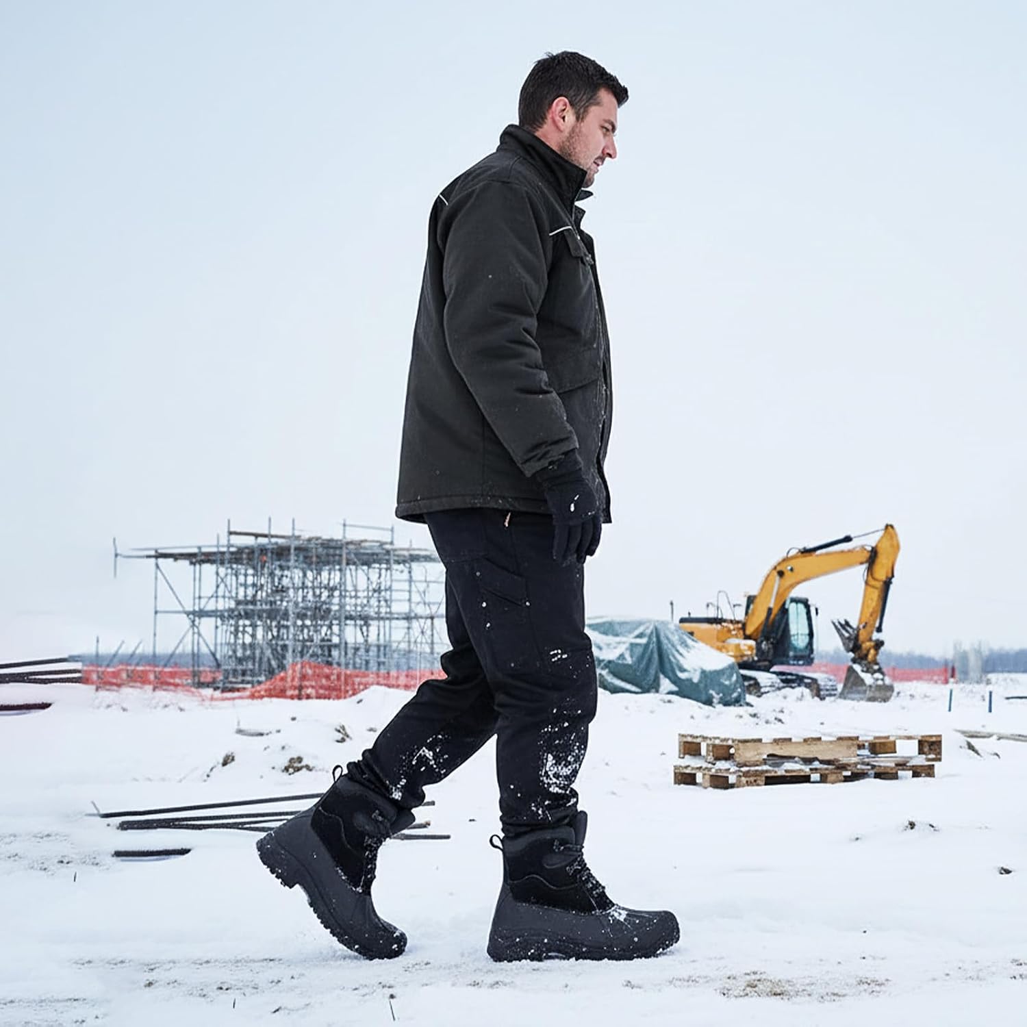 Furuian Winter Steel Toe Work Boots for Men Insulated Waterproof Work Boots for Men Steel Toe Shoes Mens Winter Snow Duck Booties - Image 3