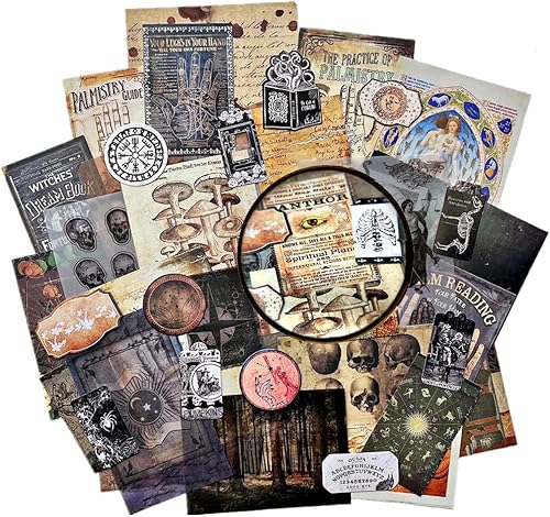 Dark Academia - Suministros de diario basura, papel de decoupage de calavera vintage para kit de álbumes de recortes, 45 piezas de astrología