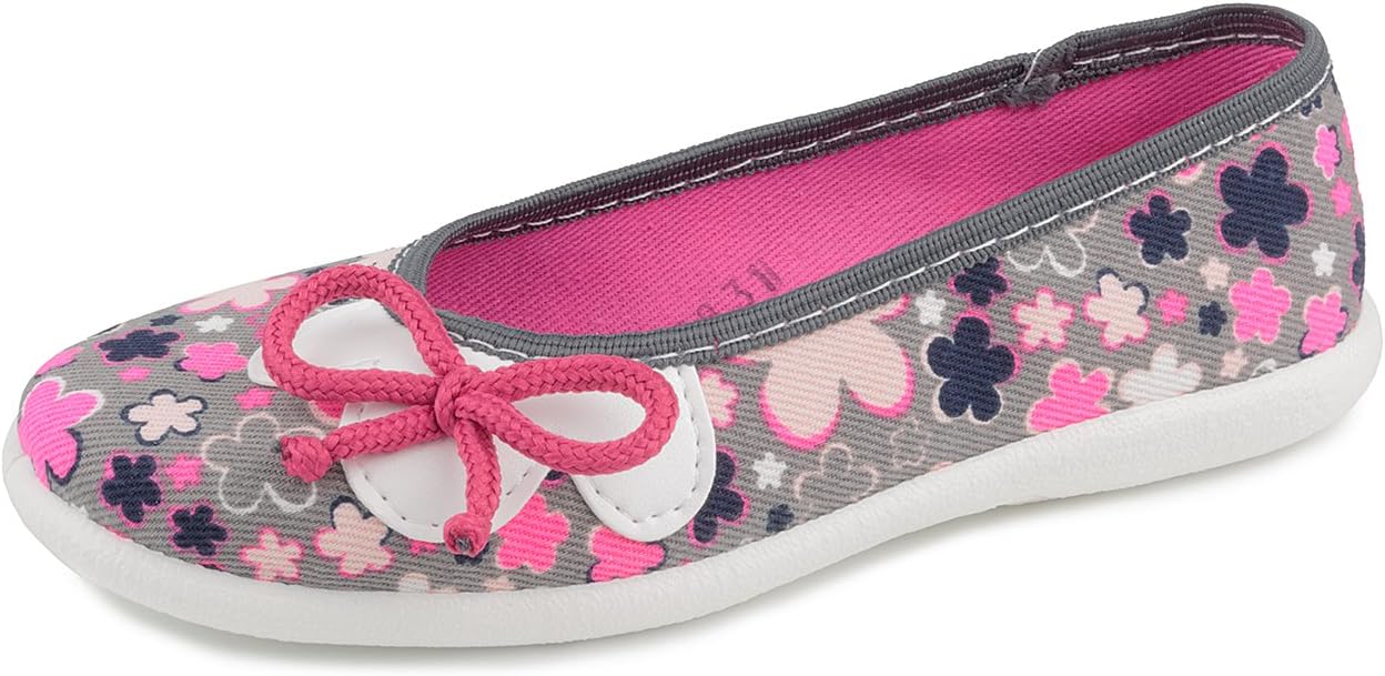 ZetpolZyta 5916 Floral Gray Pink Little Girls' Natural Canvas Ballet Flat