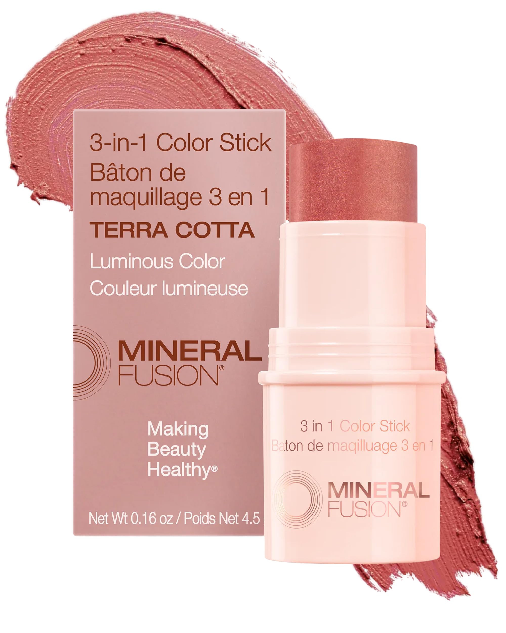 Mineral Fusion 3-in-1 Color Stick - Hydrating Tinted Cream Blush for Cheeks, Lip and Eye - Natural Multi Use Makeup (Terra Cotta)