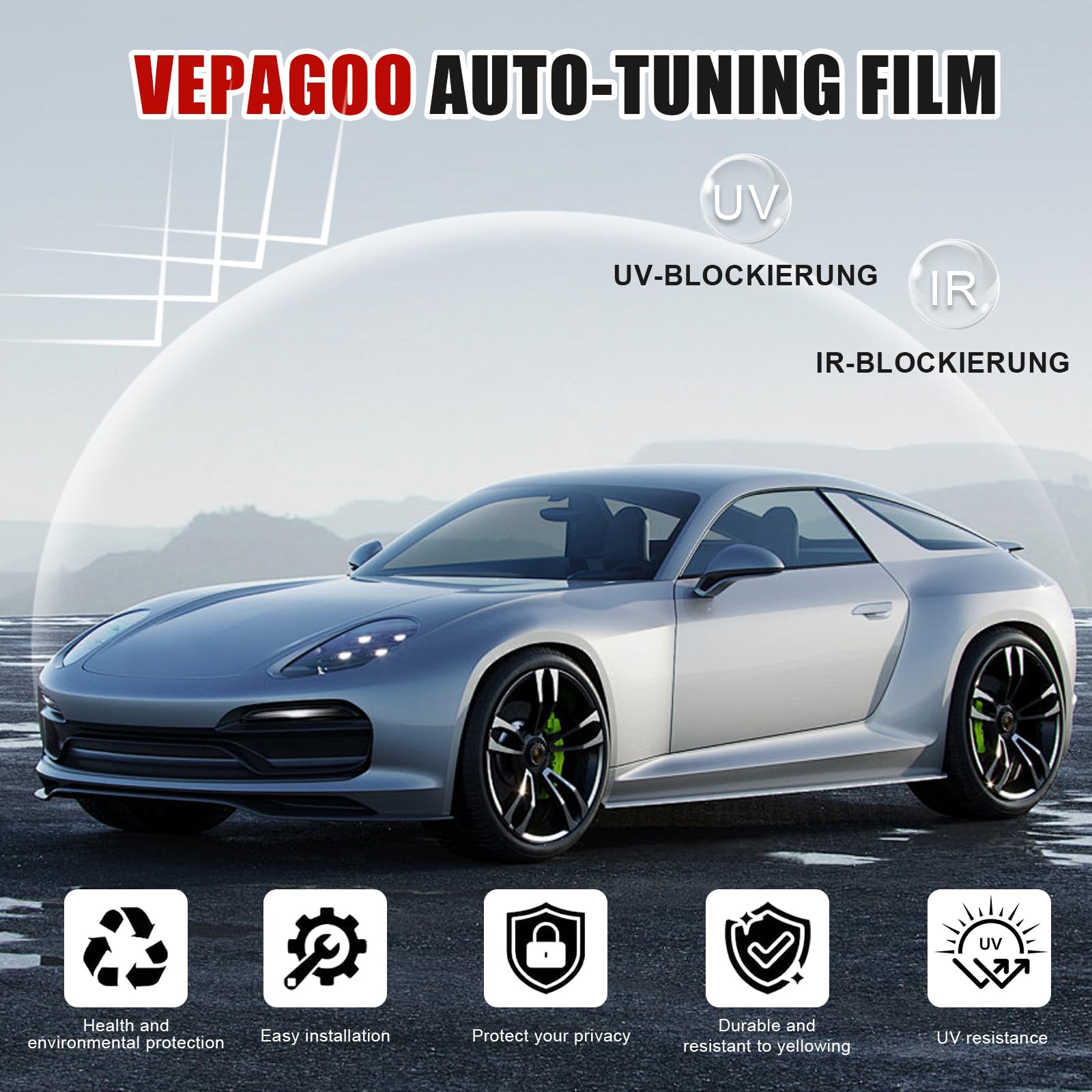 Película tintada para auto, película de protección solar autoadhesiva para parabrisas, película de protección visual, bloquea rayos UV/IR, protección solar, película para ventanas de auto resistente a