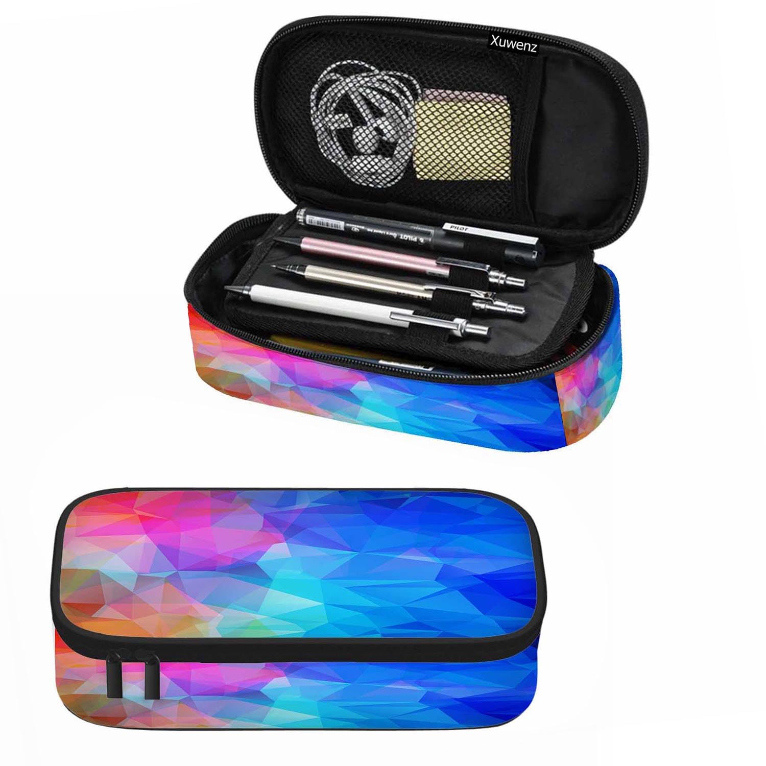 Xuwenz Blue Red Geometric Pencil Bag Abstract Sparkling Transparent Diamond Big Capacity Pencil Case Pencil Pouch Pen Bag School Students Boy Girl