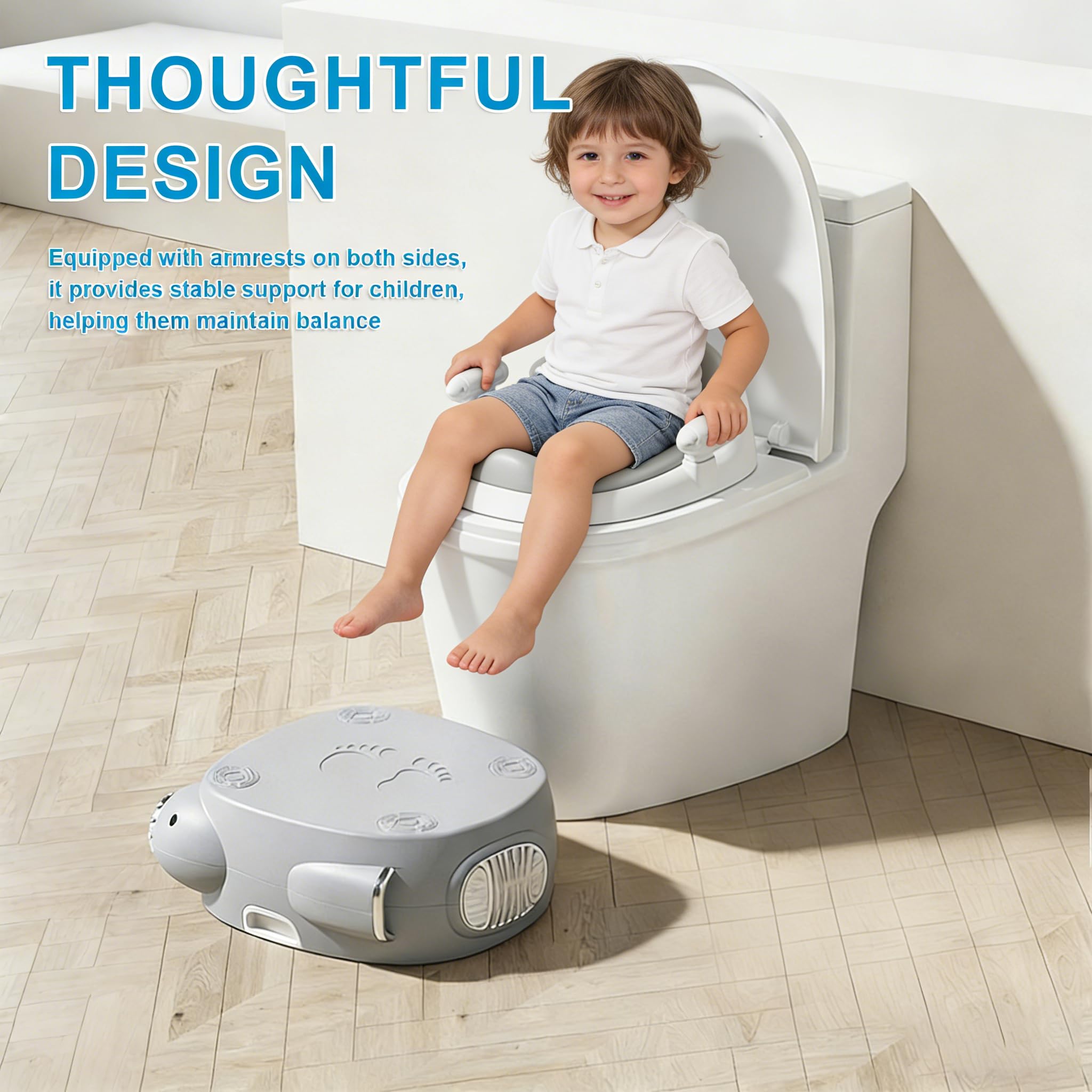 Asiento de inodoro para entrenamiento de orinal, asiento de inodoro 3 en 1 para niños pequeños con tapa de mango de protección contra salpicaduras para niños y niñas de 1 a 5 años
