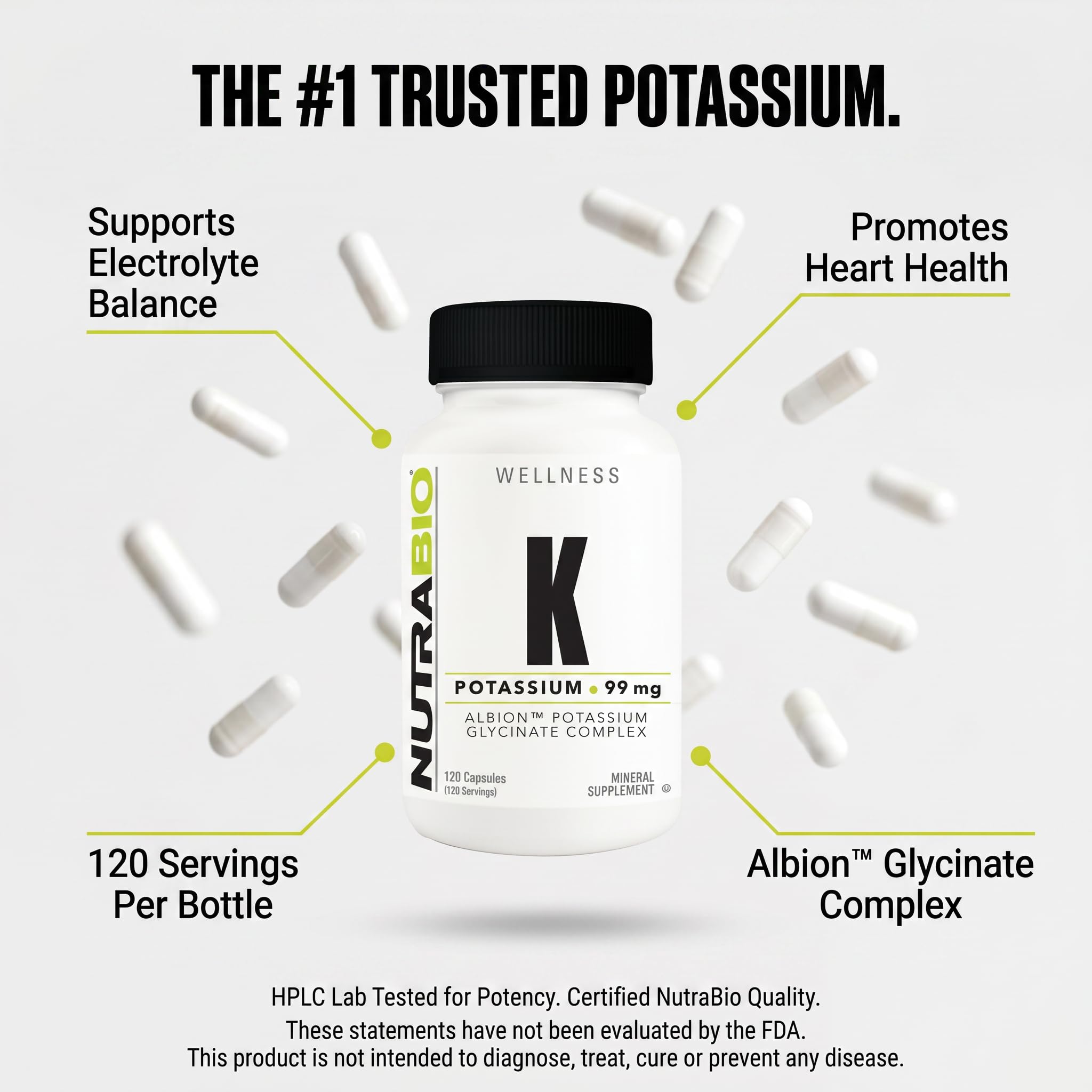 NutraBio Potassium Complex, Potassium Supplement for Healthy Heart, Bones, Muscles & Digestion, 99mg - 120 Vegetable Capsules — Amazon image 5