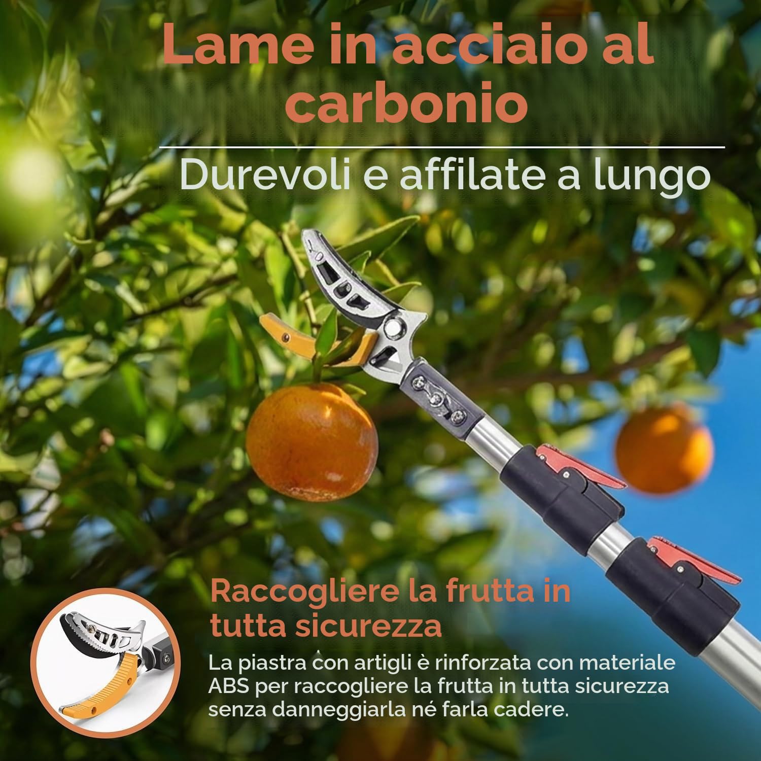 Cesoie telescopiche con sega, 140-300 cm, cesoie da potatura con manico telescopico, troncarami con meccanismo di trazione e lama per sega, cesoie da potatura per rami alti, alberi e arbusti