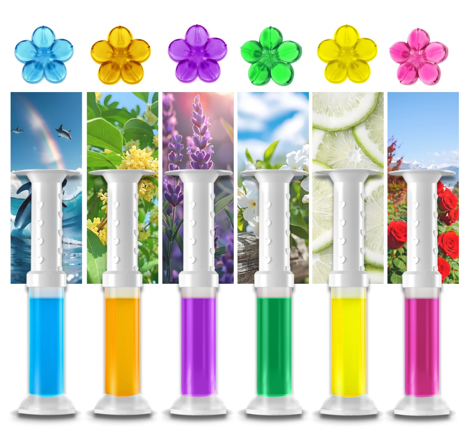 Toilet Gel, Toilet Stain Removal Cleaning Air Freshener, 72 Flower Stamps, Pack of 6 Scents