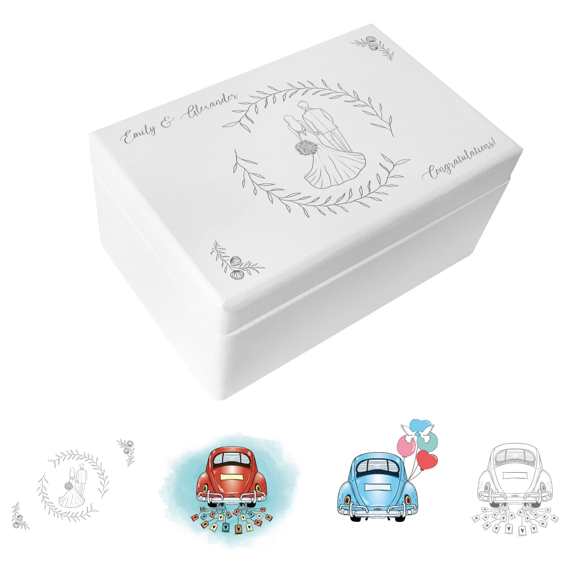 Creative DECO Blanca Personalizado Caja de Regalos Originales para los Novios Boda Regalo | Caja Madera de Recuerdos Especiales Personalizada | Parejas Aniversario Matrimonio