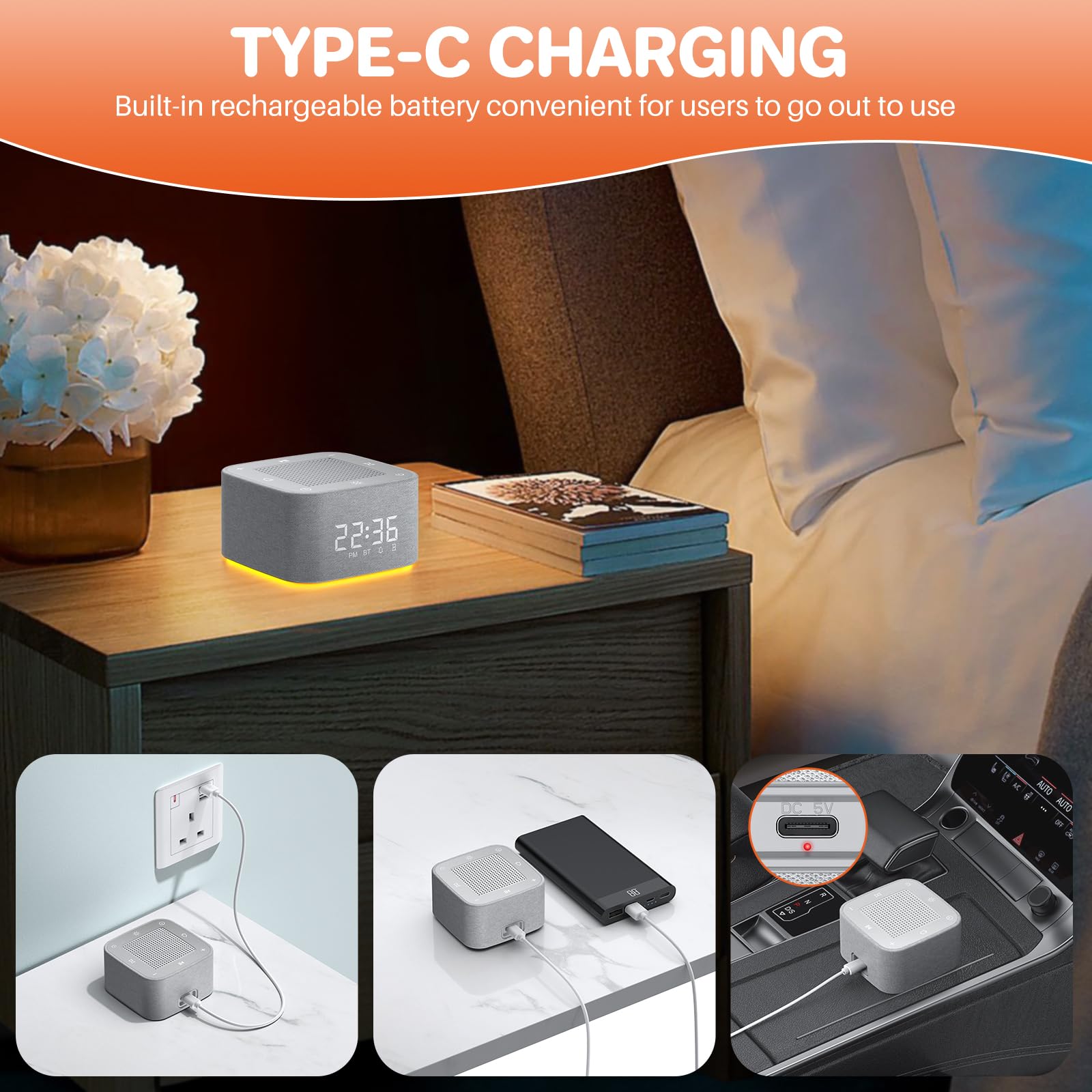 FUNYKICH Réveil Machine à Bruit Blanc Rechargeable, Contrôle de APP Mobile- 32 Sons, 8 Réglages de Lumière, Haut-parleur sans Fil Minuterie d'arrêt Automatique pour Chambre et Chevet de Nuit FUNYKICH Réveil Machine à Bruit Blanc Rechargeable, Contrôle de APP Mobile- 32 Sons, 8 Réglages de Lumière, Haut-parleur sans Fil Minuterie d'arrêt Automatique pour Chambre et Chevet de Nuit
