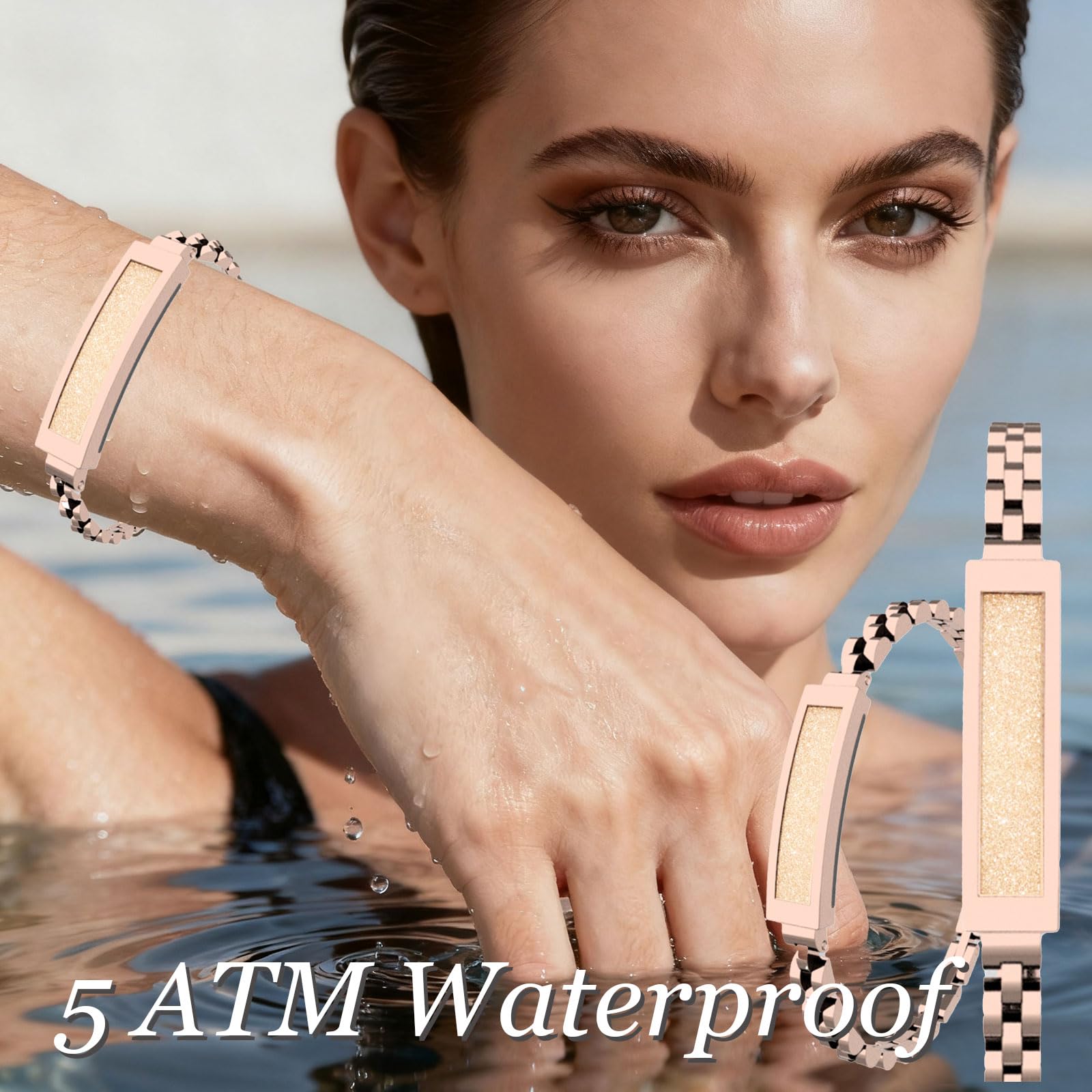 findtime Aktivitätstracker Fitness Tracker Damen Smart Bracelet Smartband Wasserdicht Schrittzähler Schlaftracker Kalorienzähler Schmal Schmuck Edelstahl Armreif für iOS Android Gold Rosegold