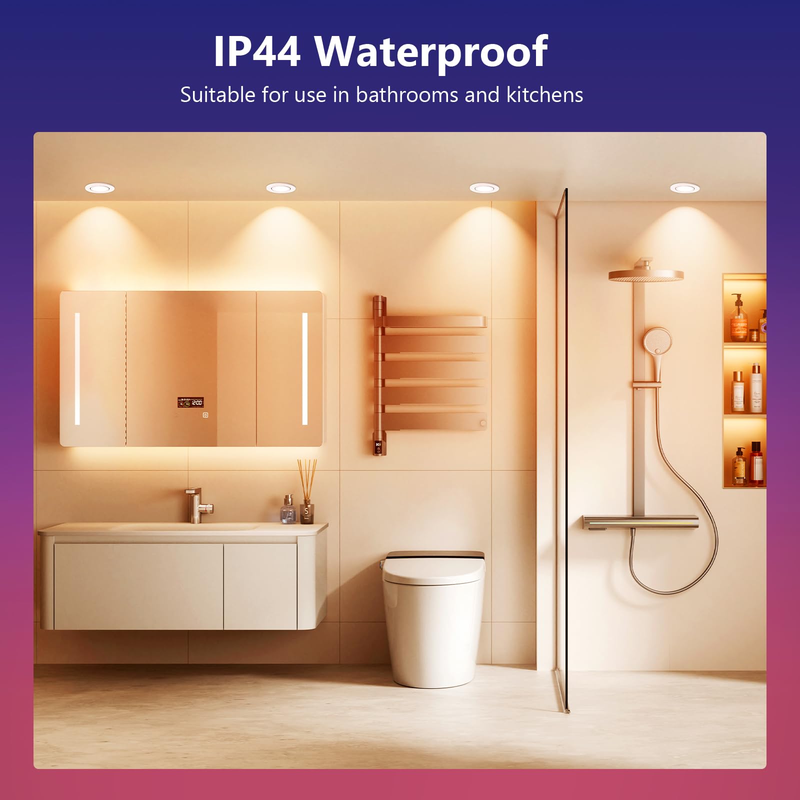 GeyouLux Faretti da Incasso LED Dimmerabili RGB, Faretti a 230V 68mm in Alluminio, IP44 5W 3CCT Plafoniere Orientabili a 38°+ 45°, Faretti da Incasso Bianchi con Telecomando IR per Bagno, 6 Pezzi