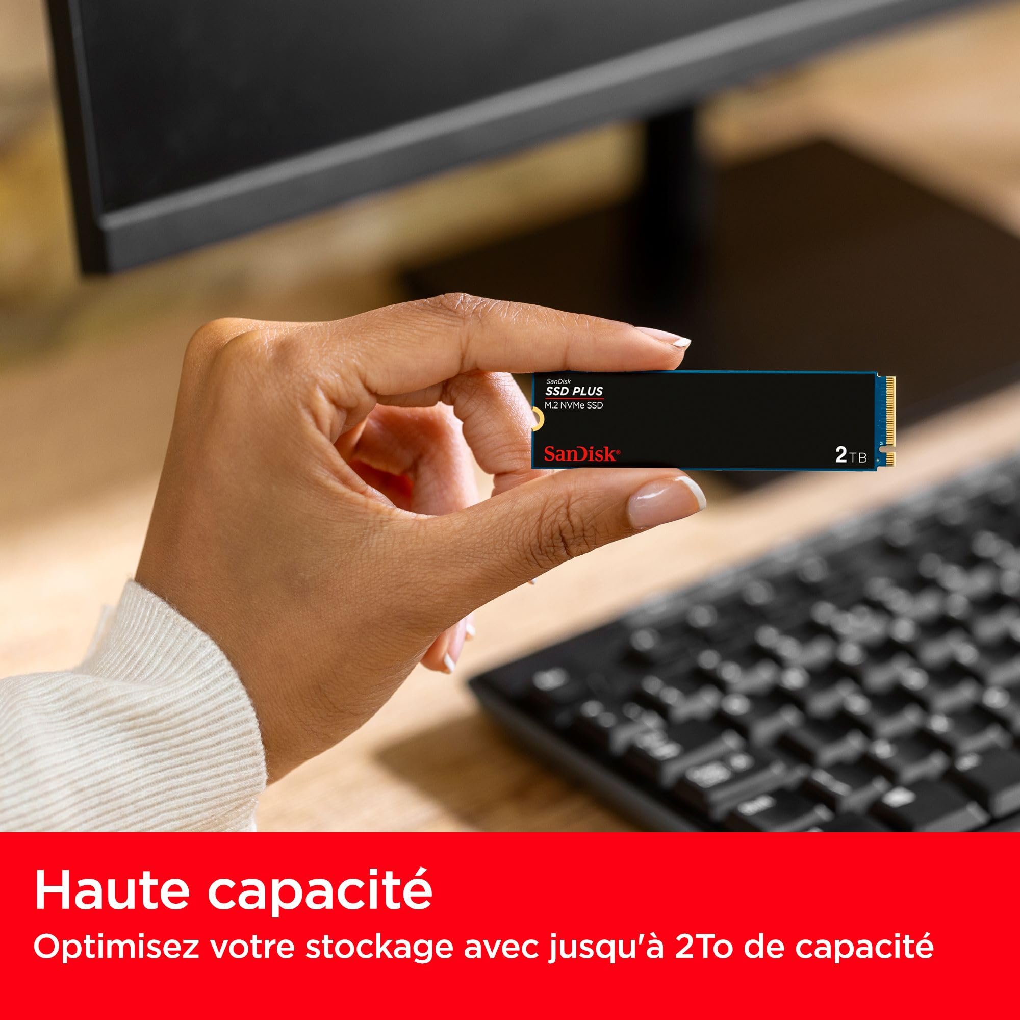 SanDisk SSD Plus 250 Go M.2 NVMe SSD, SSD interne, PCIe Gen 3, M.2 2280, installation facile, 3 ans