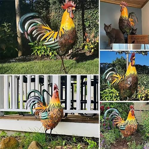 Miniatura 9 de Estatua de gallo para decoración de jardín de 18 pulgadas de metal de pollo para patio, magnífico y orgulloso gallo de hierro para decoración de