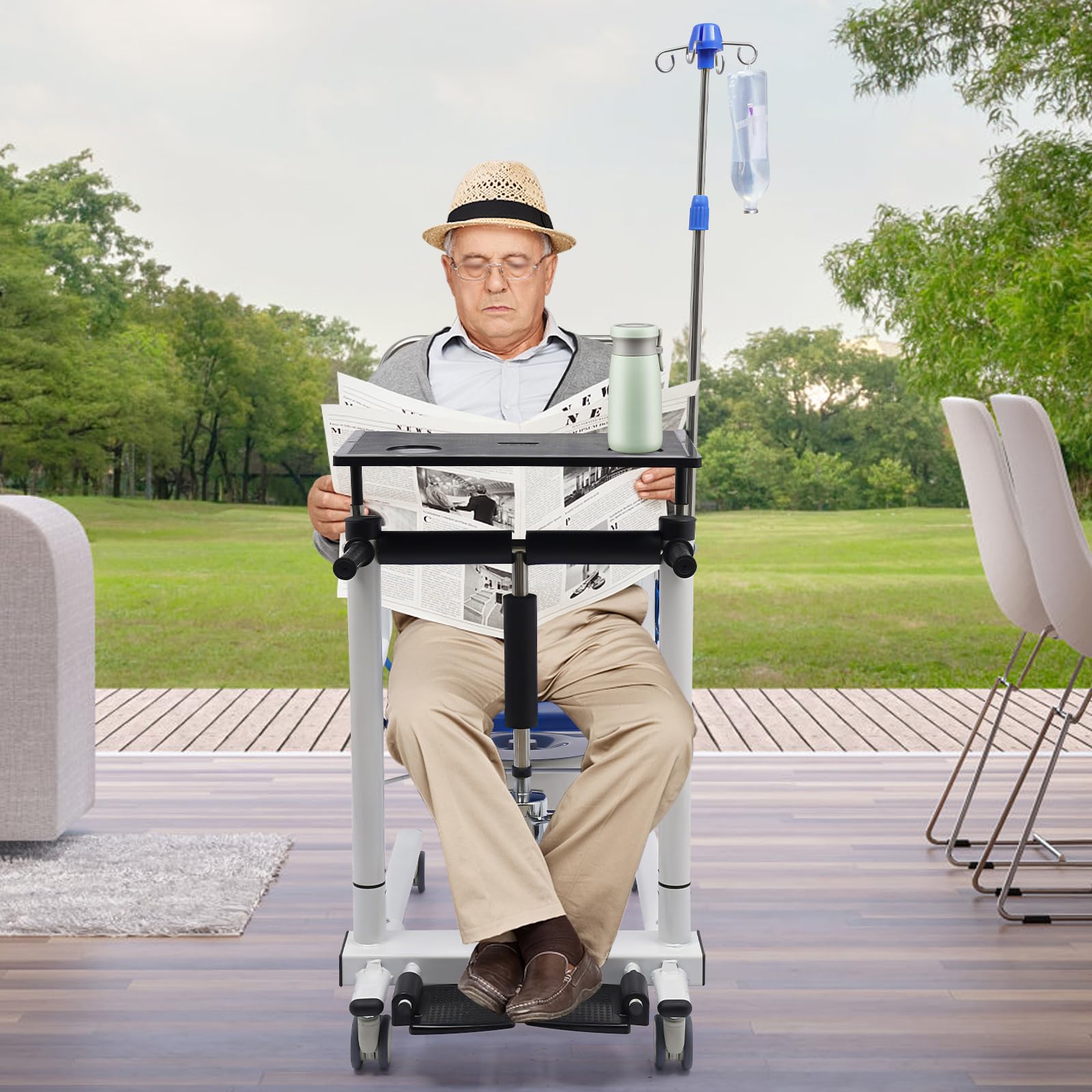 Podnośnik dla pacjentów, krzesło toaletowe z regulacją wysokości dla seniorów, wielofunkcyjny podnośnik hydrauliczny dla seniorów, krzesło toaletowe z kółkami/blatem do jadalni, podpórką infuzyjną,