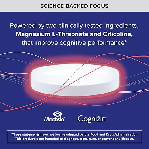 Miniatura 4 de Qunol Brain Health Focus Plus, L-treonato de magnesio y citicolina, ingredientes clínicamente probados para mejorar la concentración, la atención y