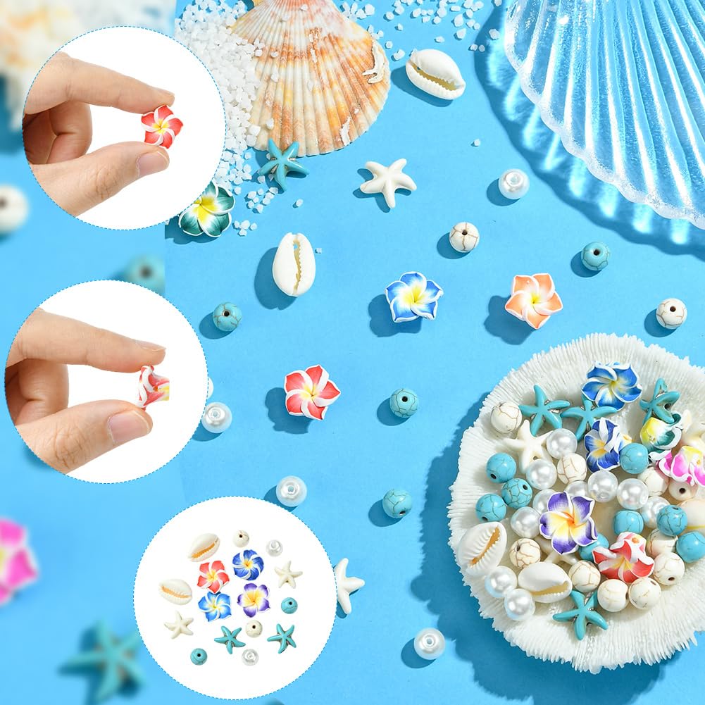 SUNNYCLUE 1 Box 280pcs Summer Beads Kit Plumeria Flower Beads Polymer Clay Frangipani Hawaii Floral With Round Stone Loose Spacers Bulk for Jewellery Making Beading Kit Adults Gifts DIY Accessories - Image 3