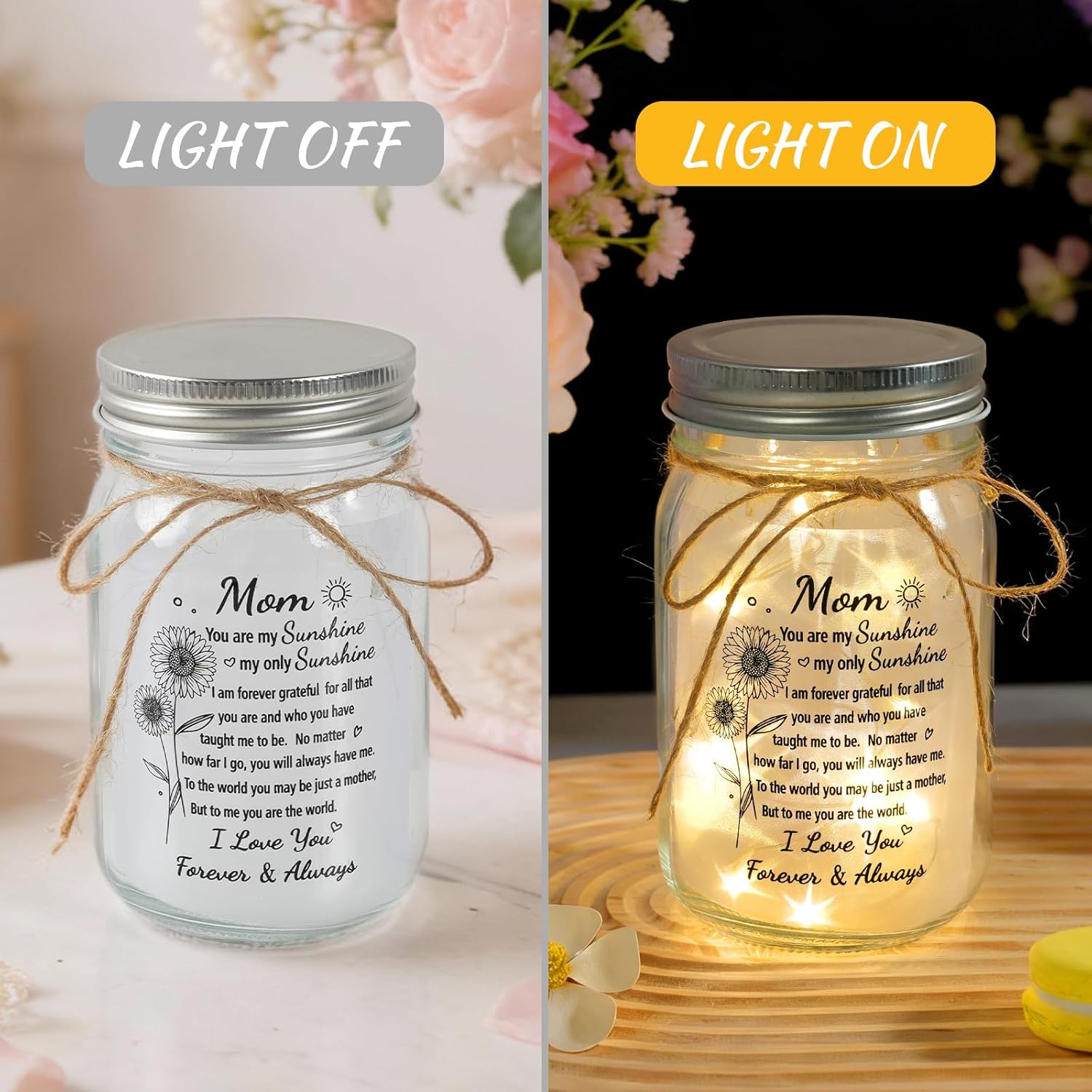 Mothers Day Gifts for Mom, Glowing Mason Jar Night Light Birthday Gifts for Mom From Daughter, Son, Kids, Personalized Sentimental Night Light for Christmas Mother's Day Mama Birthday Presents - Image 5