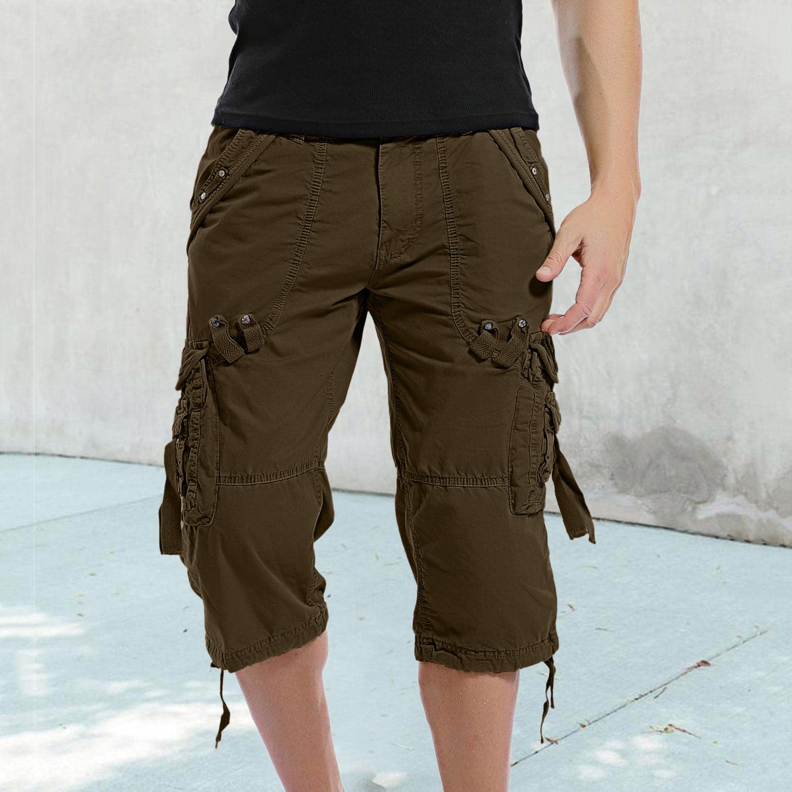 Mens Cargo Shorts Capri Twill Below Knee Relaxed Fit Outdoor Hiking Pants Straight Leg Long Shorts with Multi Pockets Green 32