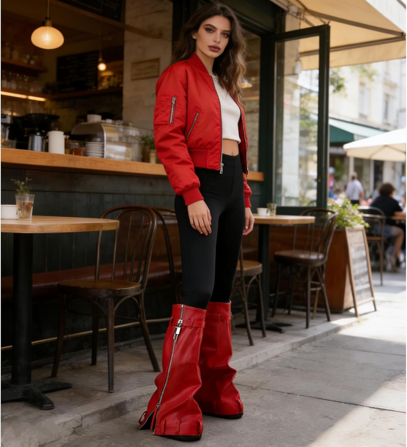 Women’s Fold Over Knee High Boots Platform Wedge Slouch Boots, Round Toe Slip On Tall Boots, Regular & Wide Width, Fashion Comfort for Concert & Casual Wear - Image 7