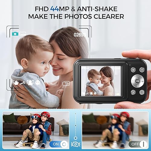 Miniatura 2 de Cámara digital, FHD 1080P 44MP Cámara para niños para fotografía con tarjeta de 32 GB, cámara digital de punto de zoom 16X y disparar con luz de