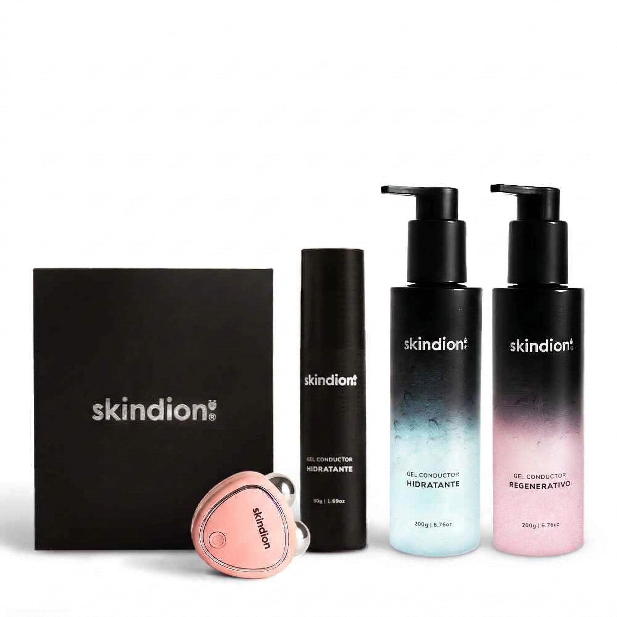 Skindion Beauty Kit (s/brocha):Tonificante y Rejuvenecedor Facial | Incluye: + Dispositivo de microcorriente + Gel Hidratante Facial 50gr + Hidratante Facial 200gr + Regenerativo Facial