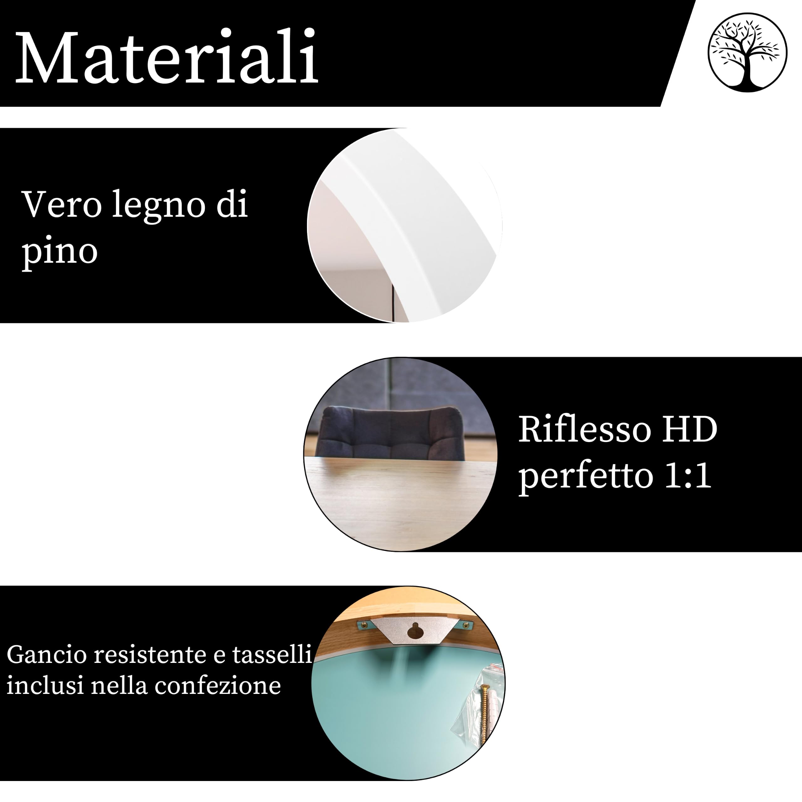 Specchio piccolo rotondo legno bianco | Legno massello, Montaggio facile, Prodotto nell'UE, Vetro a specchio da 4 mm, Gancio in metallo sicuro, Facile da pulire