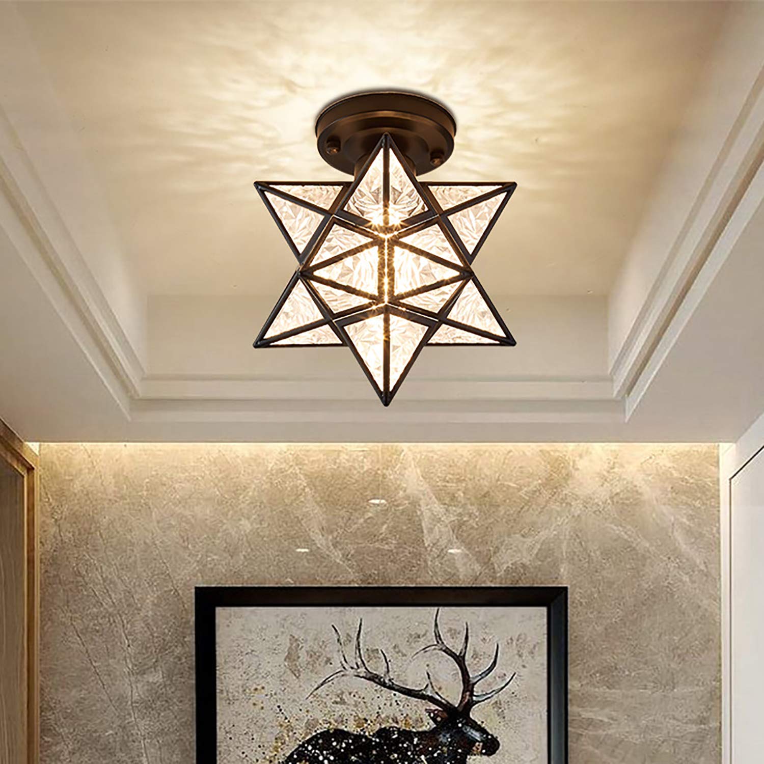 Ceiling Lamp Five-Pointed Star Ceiling Light Small Lamps Iron Art Lamp Chandeliers for Kitchen Aisle Home Bedroom Balcony Hallway Entryway Dining Room (Black)