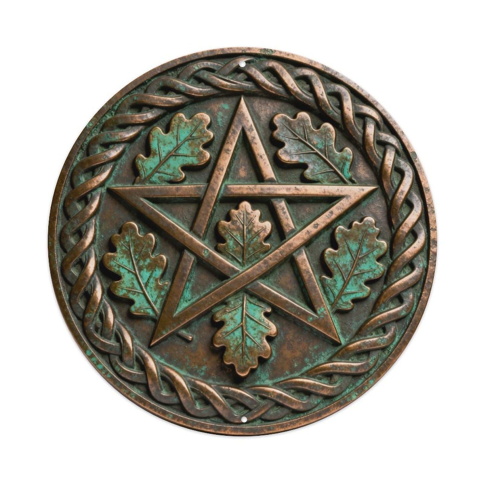 Celtic Pentacle Oak Leaf Metal Tin Sign Plaque