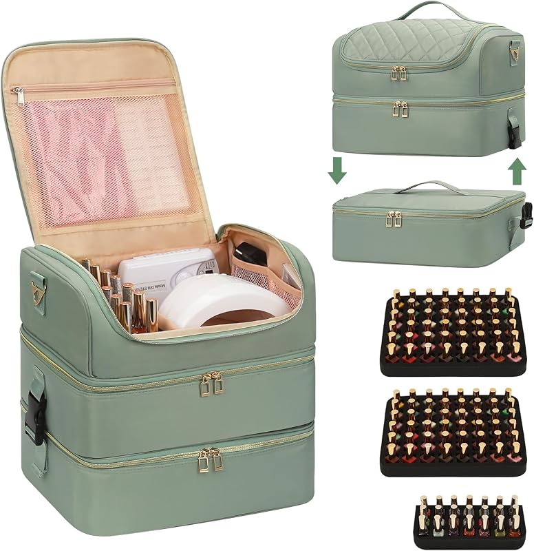 Necessaire organizadora CUBETASTIC para esmaltes, 3 camadas, verde, com alça de ombro