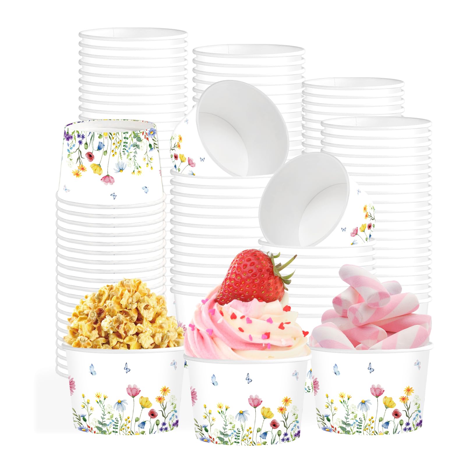 Photo 1 of 120 Pcs Spring Wildflower Ice Cream Cups 12 oz Disposable Floral Paper Dessert Snack Bowls Flower Cup Containers for Hot or Cold Food Soup Candies Wedding Baby Shower Birthday Tea Party Supplies