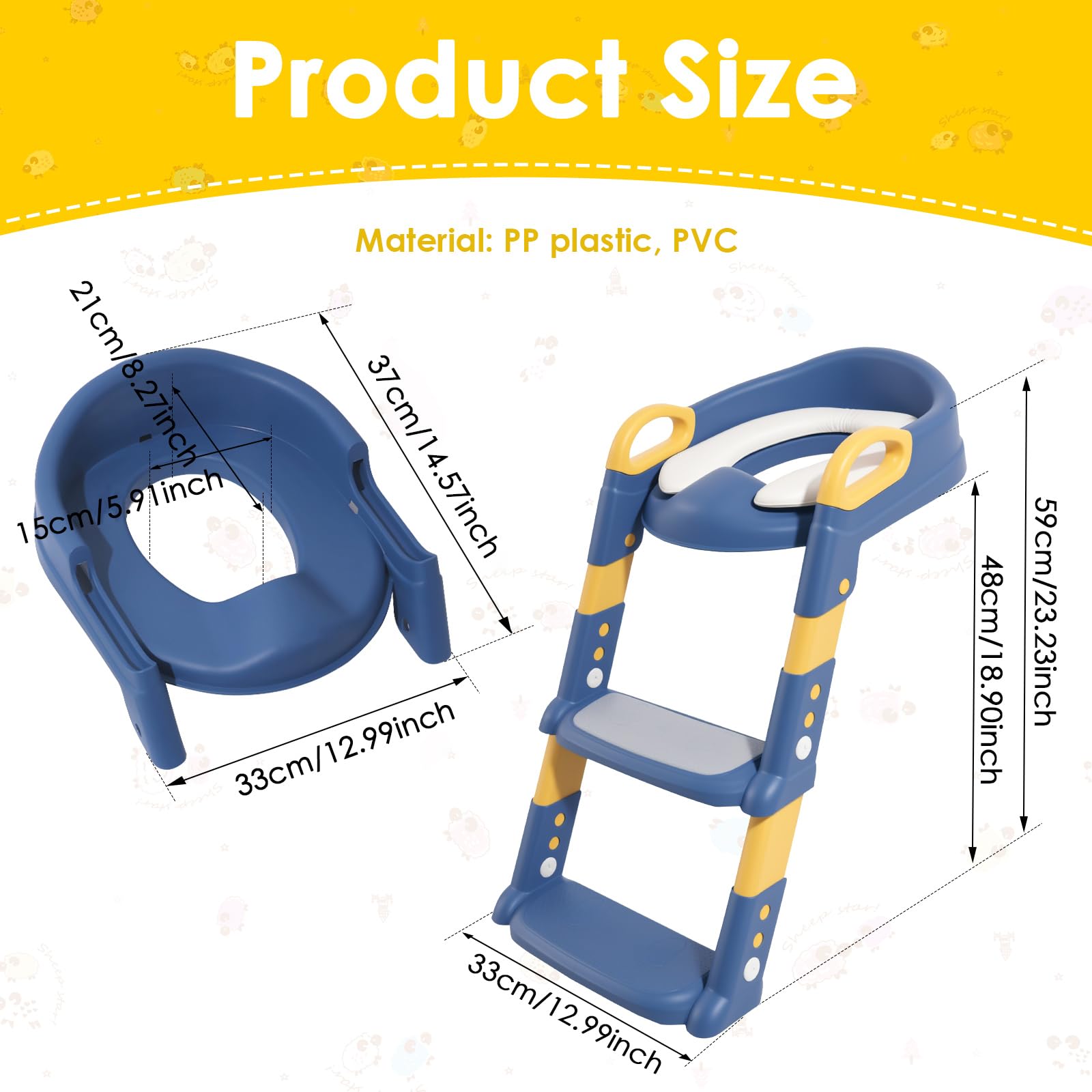 Asiento de inodoro para niños con escalera, 2 en 1 asiento de inodoro para niños con acolchado de PVC suave, altura ajustable, entrenador de inodoro desmontable, resistente a salpicaduras y