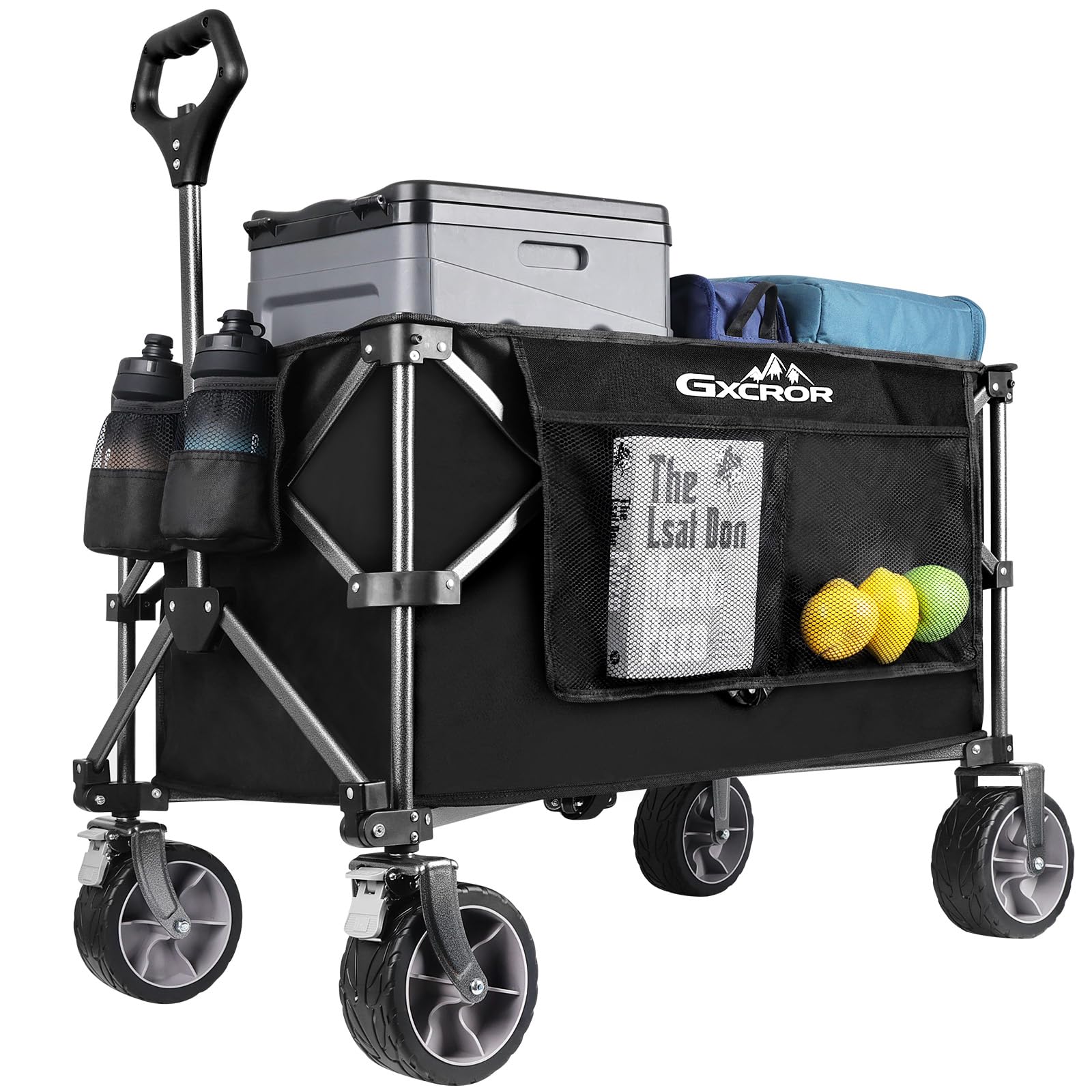 GXCROR Folding Trolley Cart 200L Collapsible Wagon 330 lbs Capacity Heavy Duty Outdoor Beach Wagon with Big Wheels for Camping Beach Garden