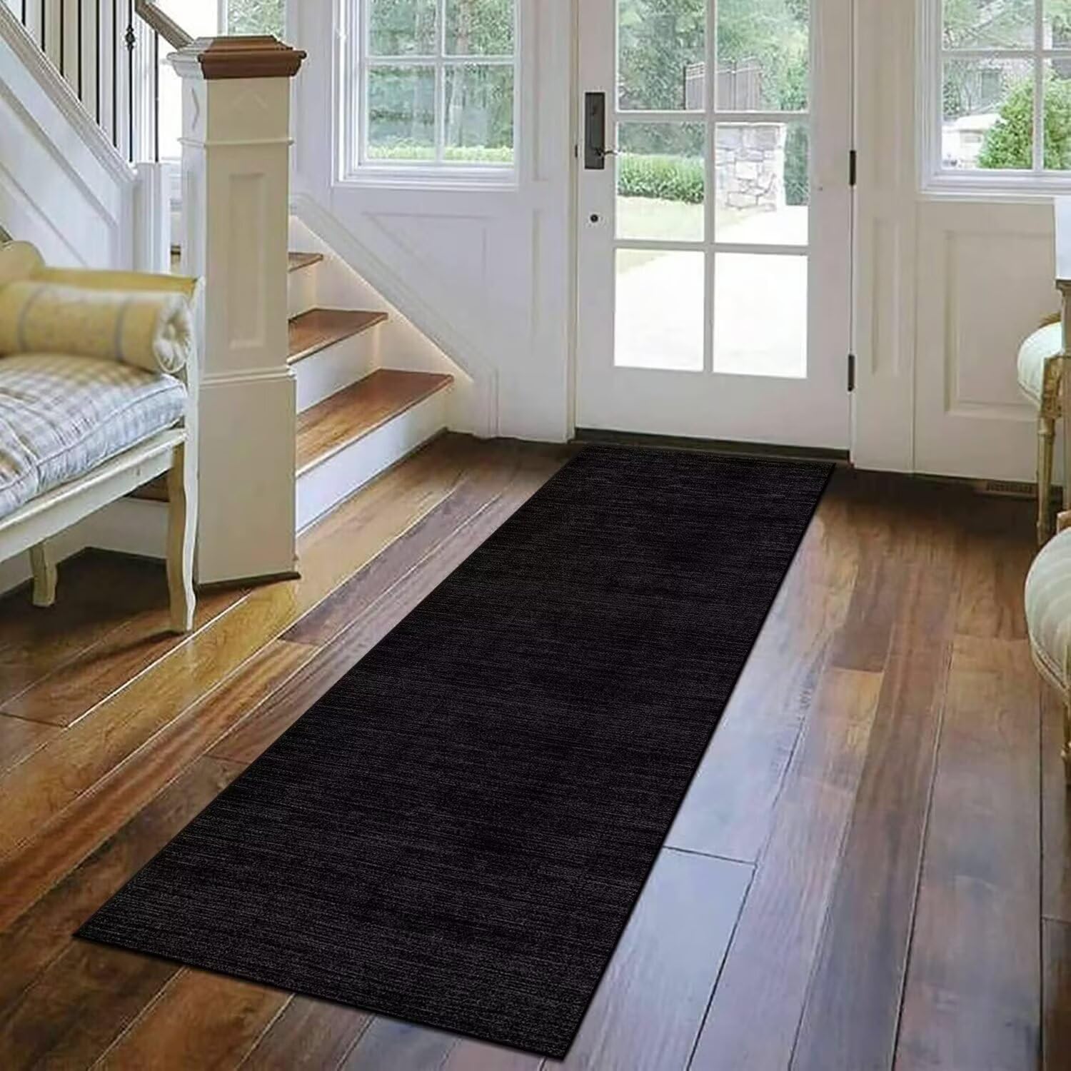 Tapijtloper Vloerkleed Lang Keukenloper Antislip Wasbaar Tapijten Vloerkleden Grijs Zwart Polyester 80X300CM Keukentapijt Tapijtpads Lopers Hal Slaapkamer Kinderkamer Deurmatten Breedte 40-120cm