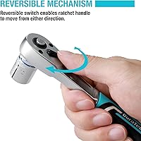 Vista 5 de DURATECH Trinquete de 1/4 de pulgada, llave de trinquete de liberación rápida de 90 dientes con mango de inyección de cojín, llave ergonómica