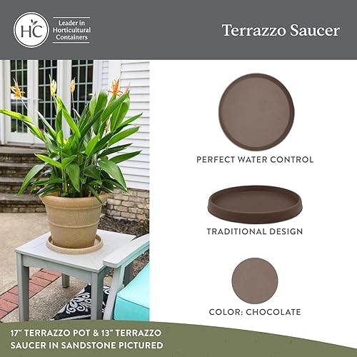 Miniatura 2 de The HC Companies Platillos para Macetas de Flores de Terrazo - Platillo de Plástico Resistente para Plantas para Exteriores e Interiores - Bandejas
