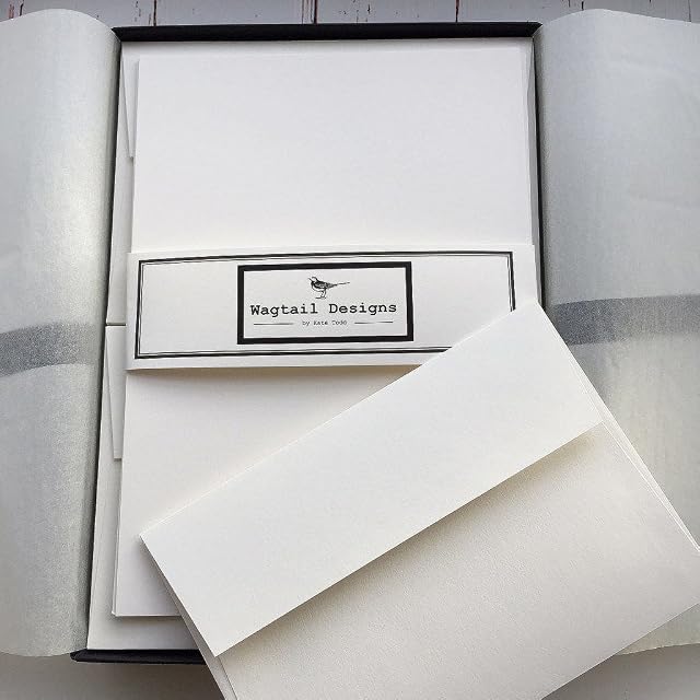 Wagtail Designs Plain Ivory (Cream) Writing Paper Gift Set in Lovely Black Box with Ribbon (36 Sheets of Quality Writing Paper with Matching envelopes)