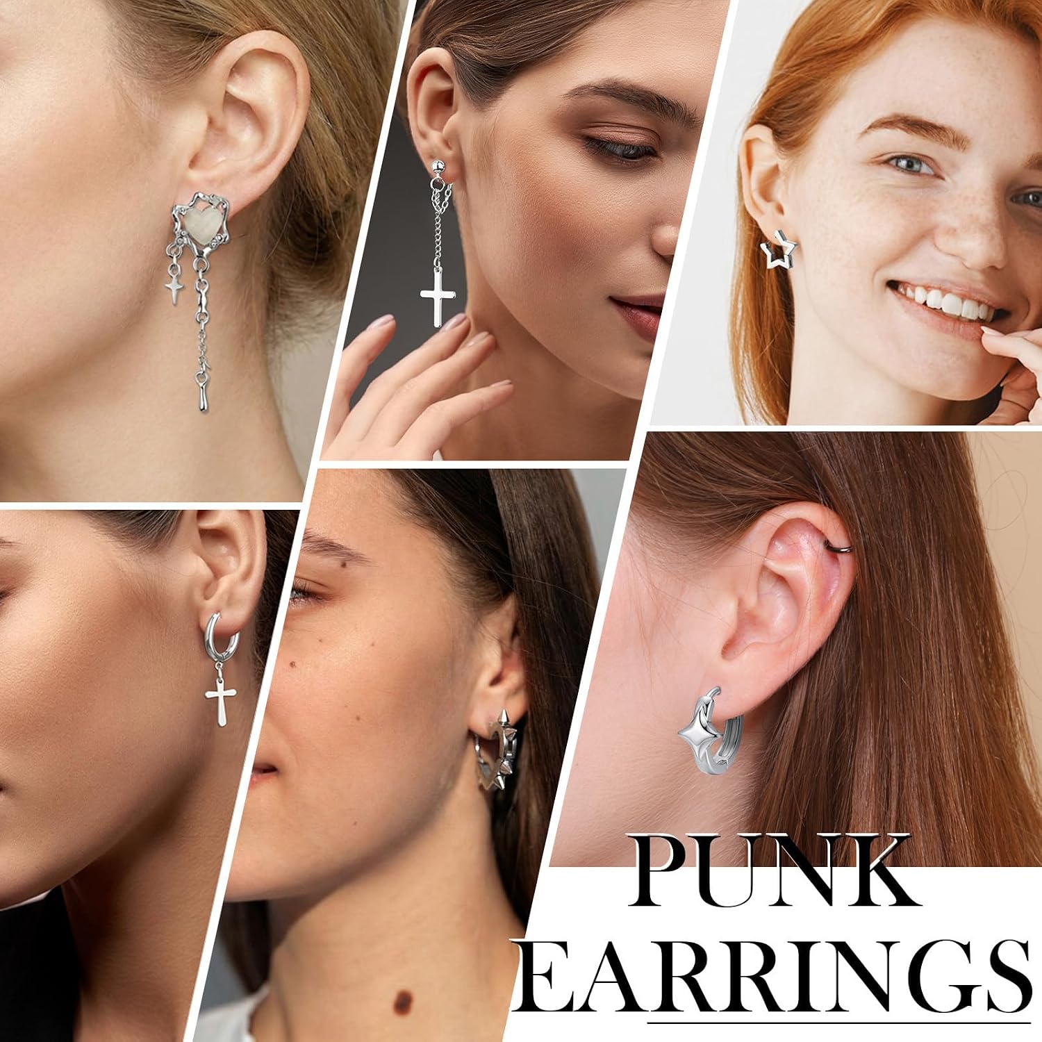 Quelay 8 Pairs Y2K Punk Earrings Set for Men Women Dangle Goth Gothic Grunge Emo Kpop Earrings Fashion Jewelry Gifts