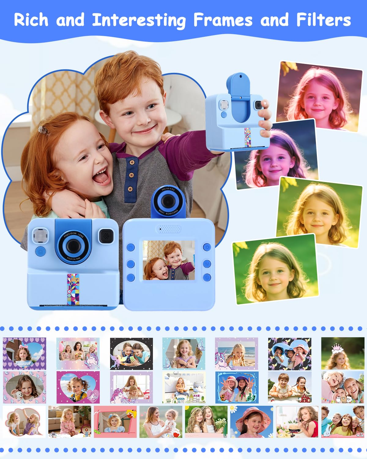 Cámara instantánea para niños, 1080P HD, cámara instantánea con impresión instantánea, tarjeta SD de 32 GB y 5 rollos de papel fotográfico, regalo para niñas y niños a partir de 3 – 12 años