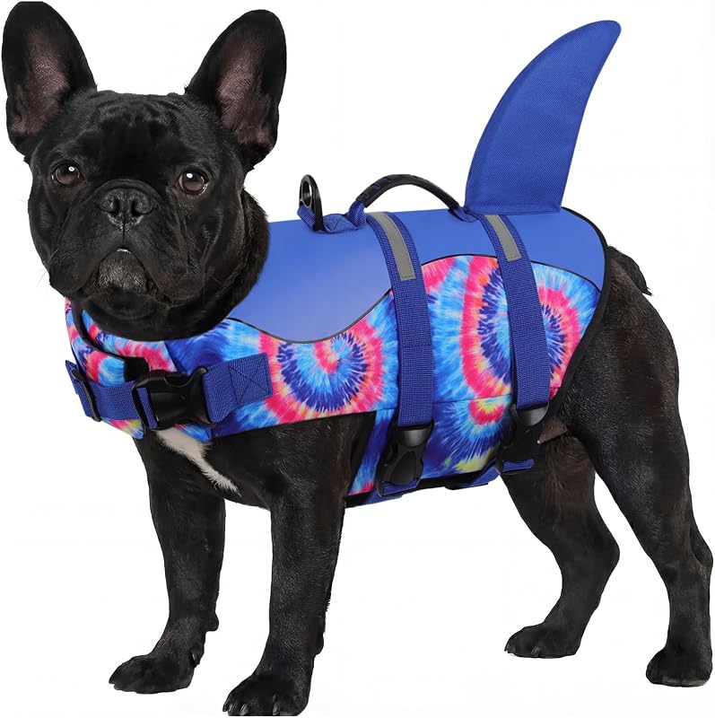 ASENKU Dog Life Jacket - Pet Safety Vest for Swimming & Boating, Shark Life Jacket with Floatation, Dog Lifesavers Swimsuits for Small Medium Large Dogs (Blue Bandhnu, M)