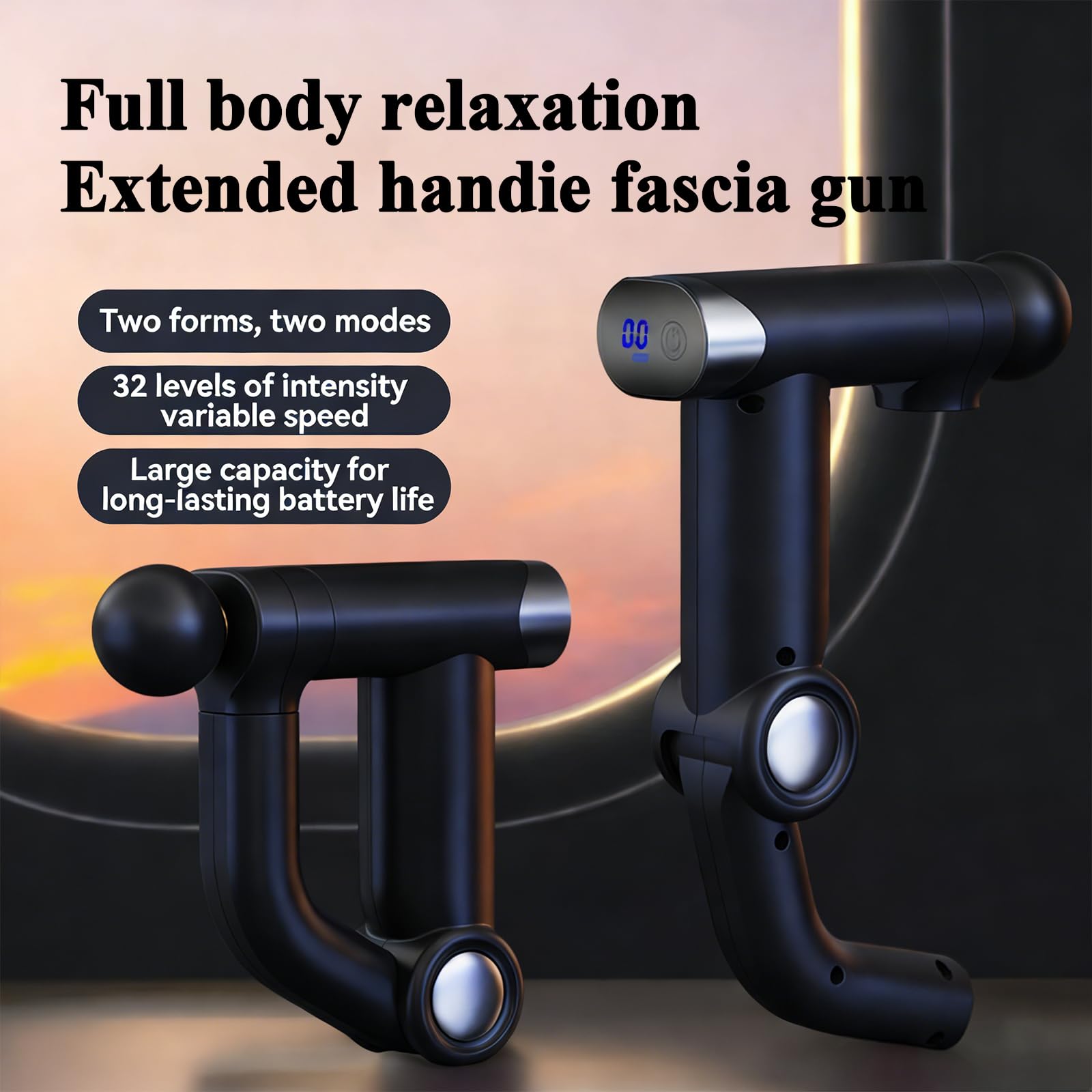 Pistola per massaggi con manico di estensione aggiornato, pistola per massaggi per tessuti profondi, massaggiatore per la schiena per alleviare il dolore ai tessuti profondi, muscoli/collo